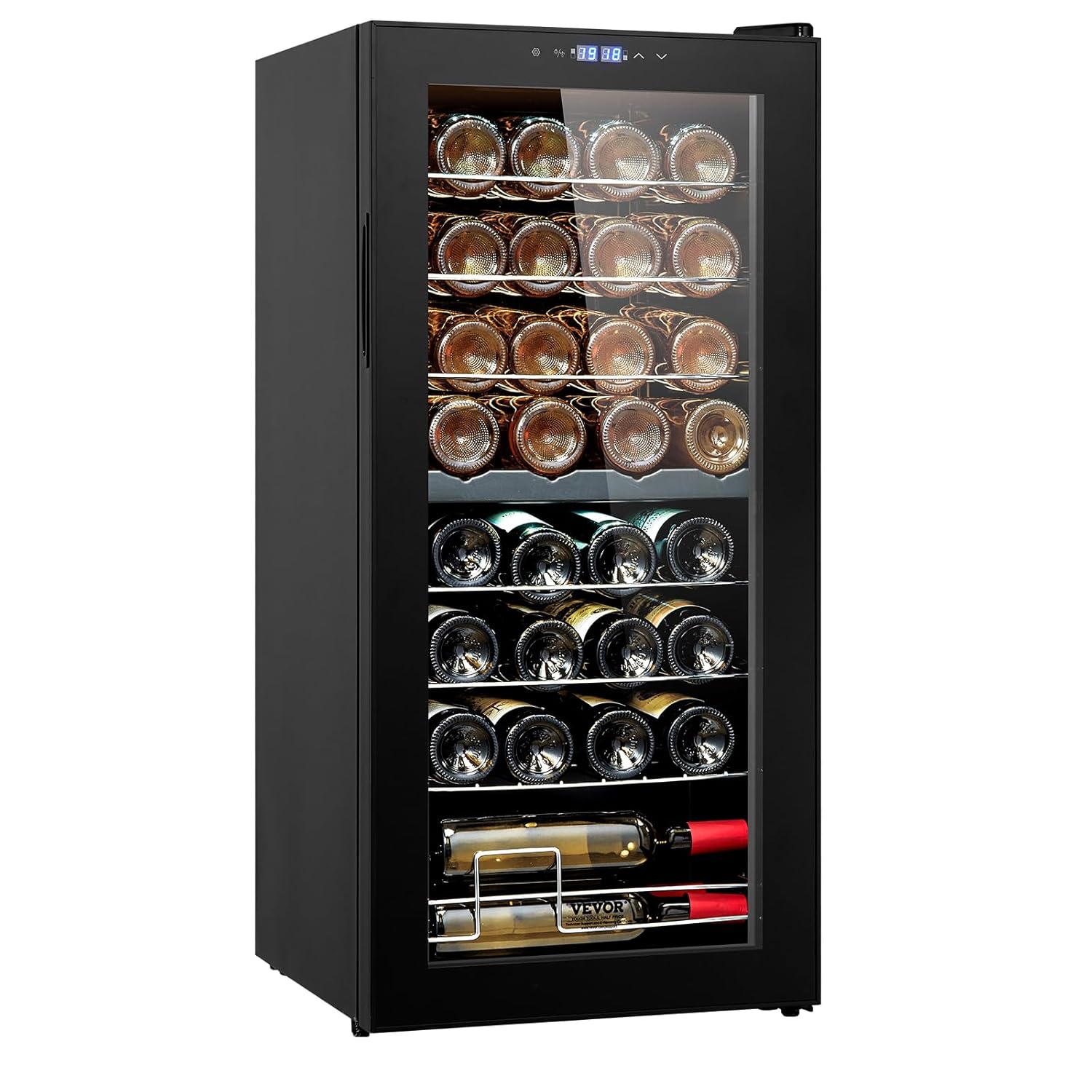 VEVOR Cantinetta per Vini Portabottiglie Capienza 32 Bottiglie, Frigo per Vini Doppia Zona Doppia Temperatura, Conservazione di Vini Rossi e Bianchi, Porta in Vetro Temperato con Protezione UV