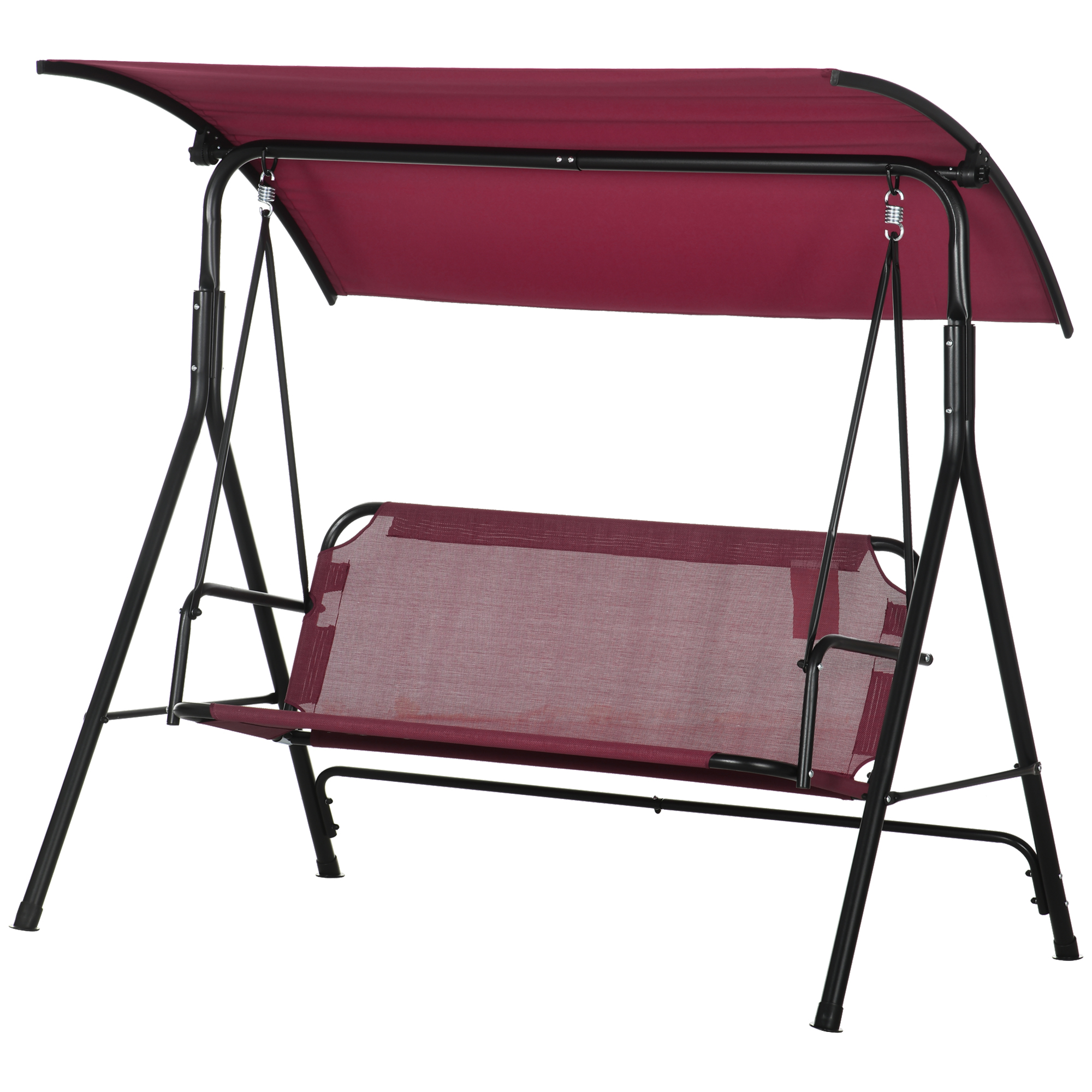 Outsunny Gartenbank 3-Sitzer aus Stahl mit verstellbarem Sonnenschirm aus Polyester, 172x110x153 cm, Rot und Schwarz
