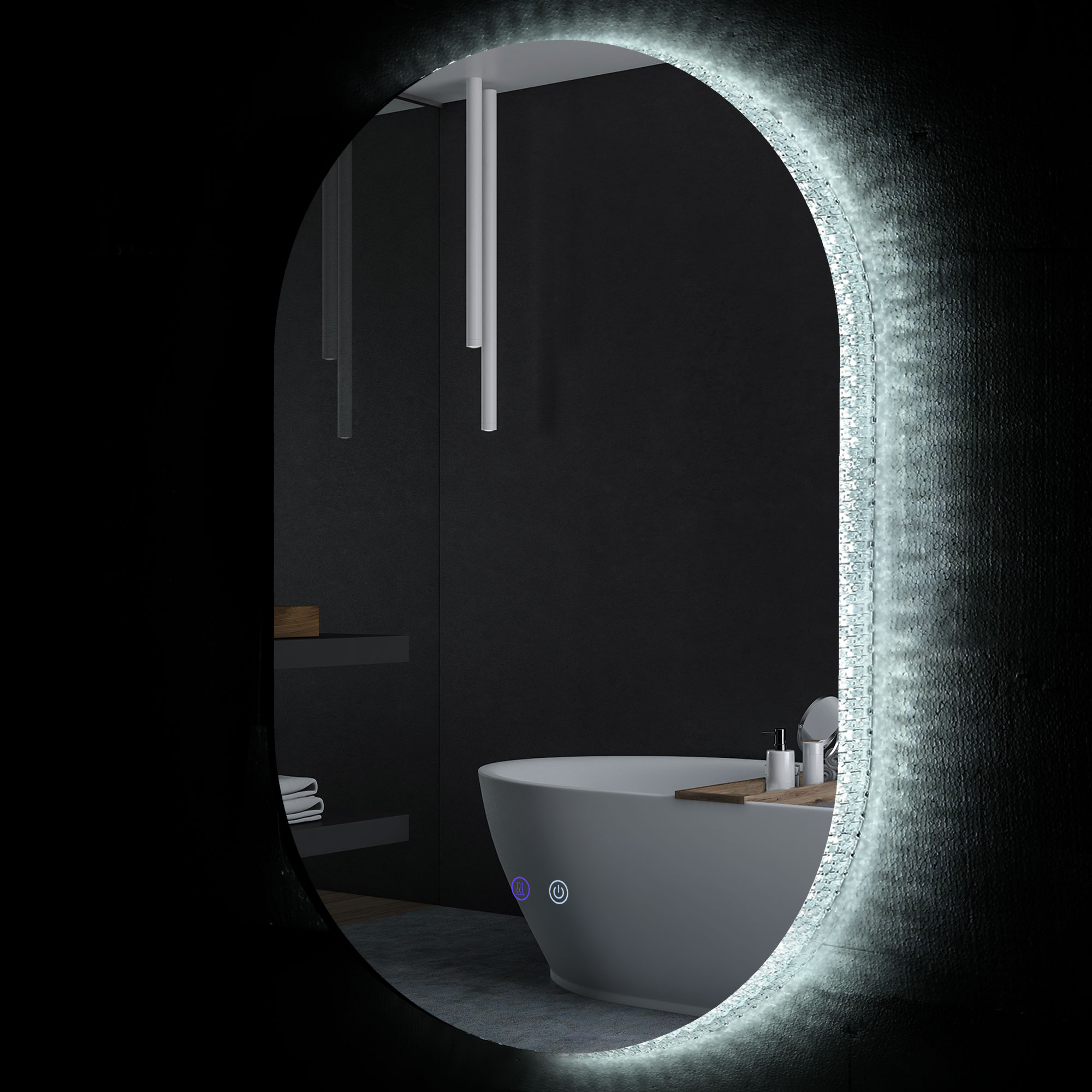 kleankin Ovaler beleuchteter LED-Wandspiegel für Badezimmer 81 x 51 cm 3 Farben einstellbare Helligkeit berührungsempfindlicher Schalter transparent