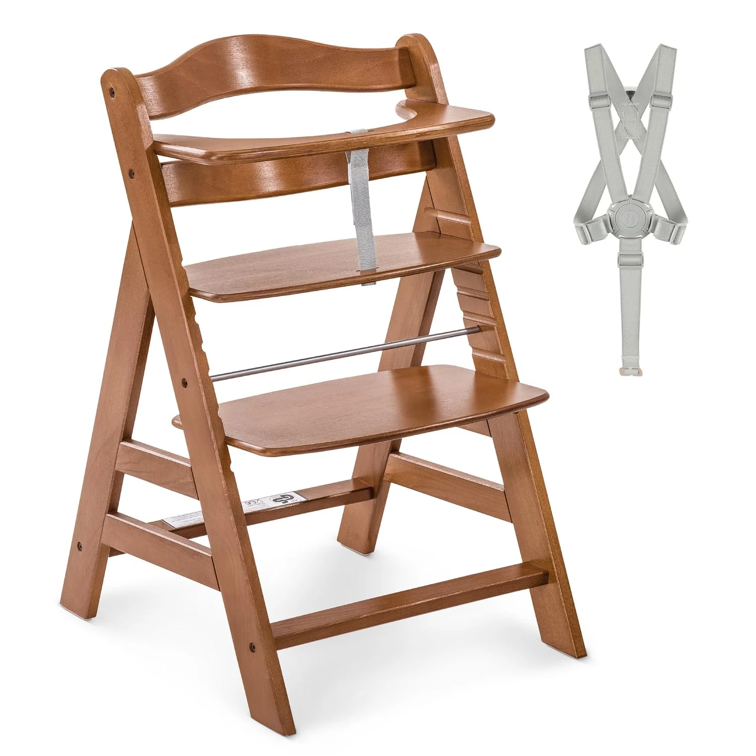 hauck Alpha Plus Hochstuhl aus Holz, mitwachsender Kinderhochstuhl mit 5-Punkt-Gurt und Schutzbügel