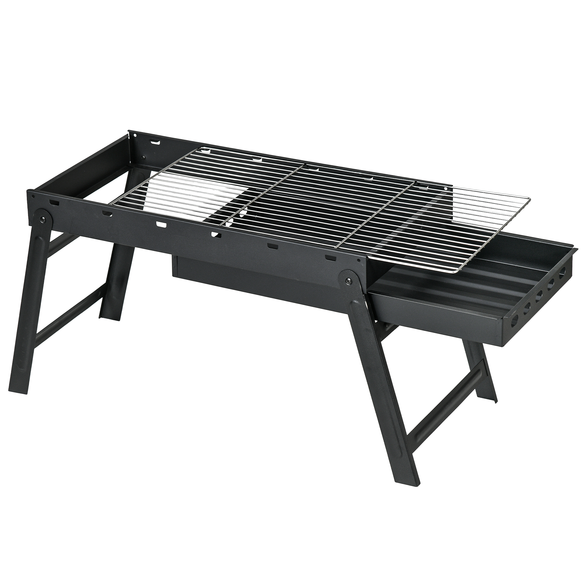 Outsunny Holzkohle Grill Tragbarer Klappbarer BBQ Grill mit herausnehmbarer Kohleschale 74L x 30B x 37H cm