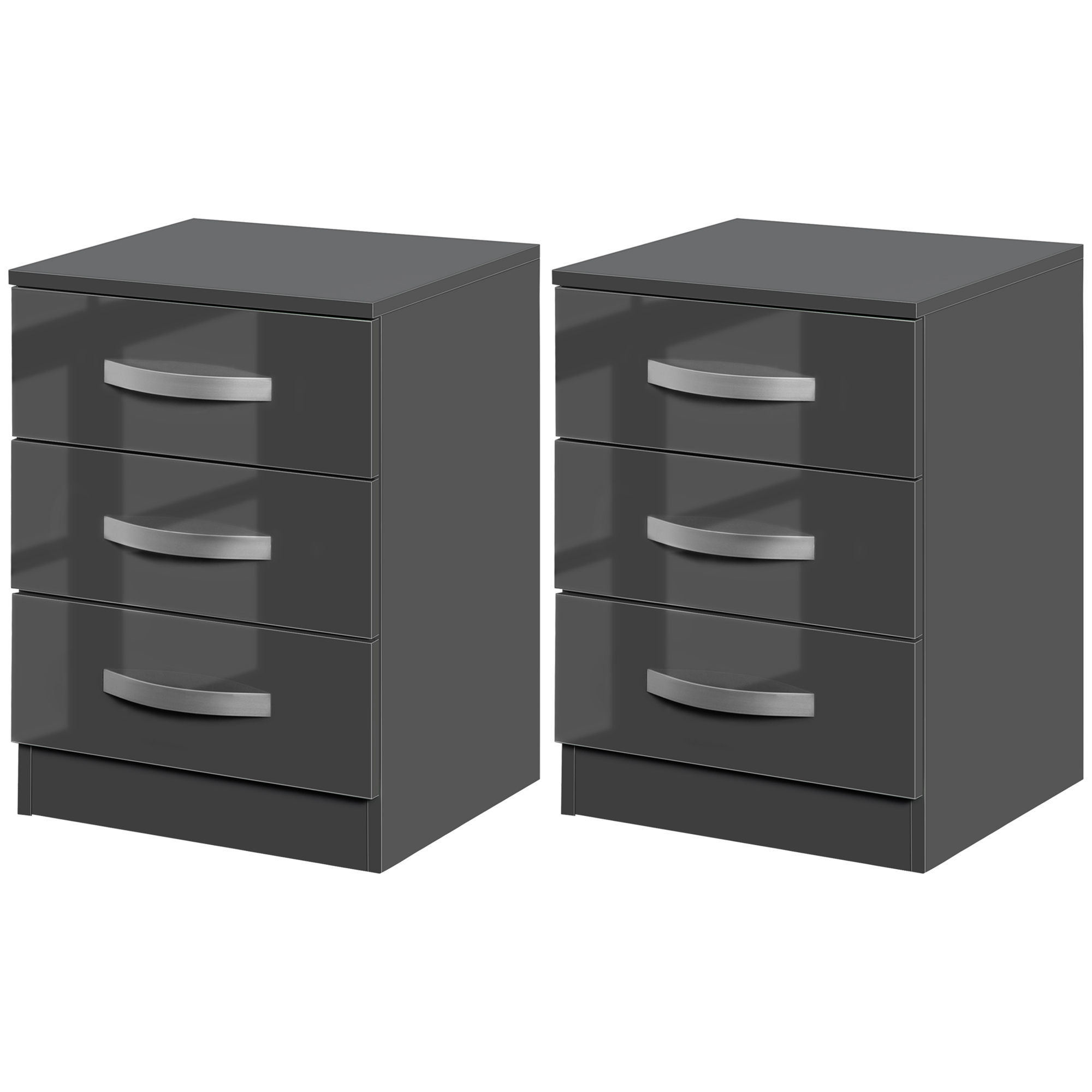 HOMCOM Set 2 Nachttische Modern mit 3 Schubladen für Schlafzimmer und Wohnzimmer aus Spanplatte, 40x36x56 cm, Grau