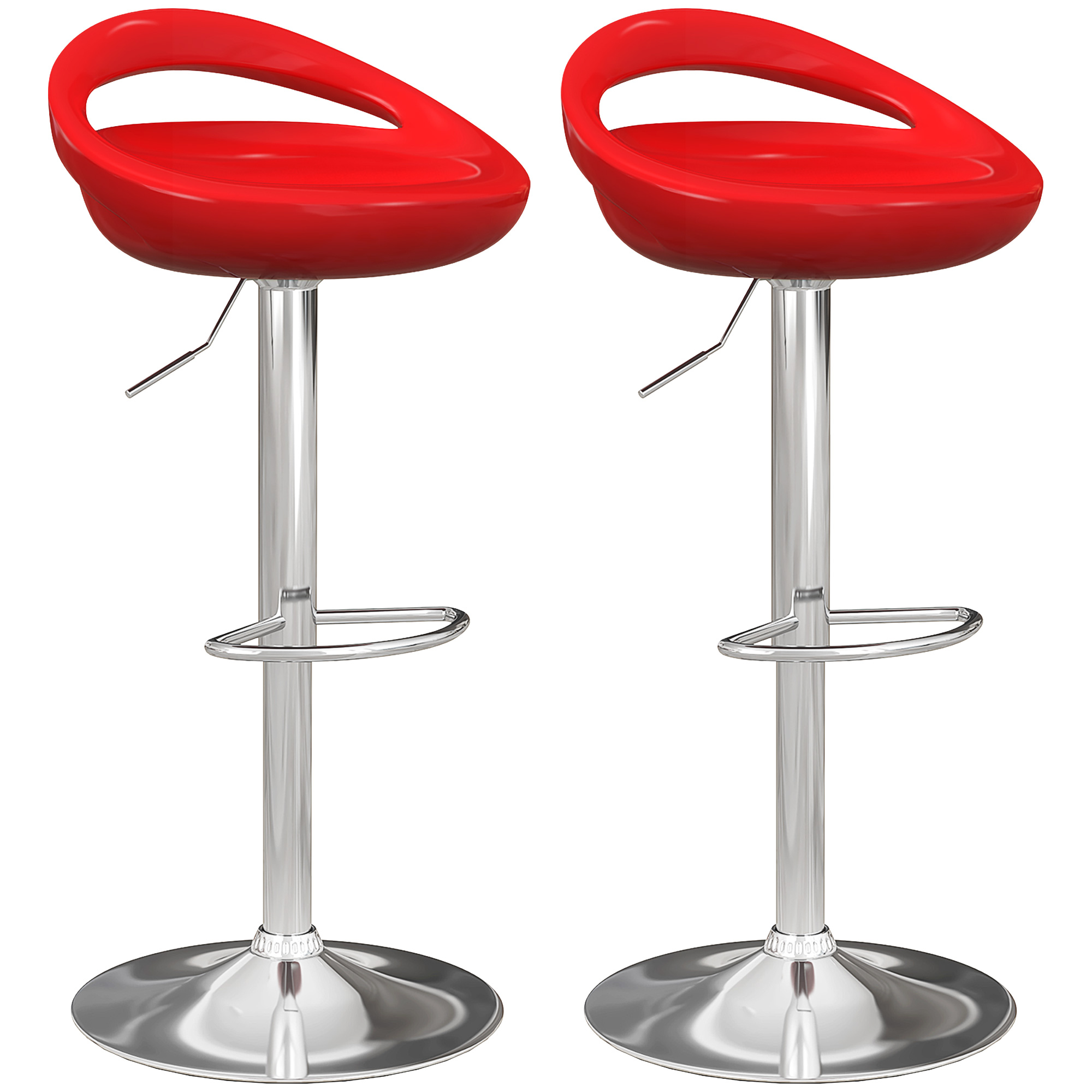 HOMCOM Set 2 Barhocker drehbar mit Fußstütze, höhenverstellbare Stahlbasis ABS-Sitz, Rot