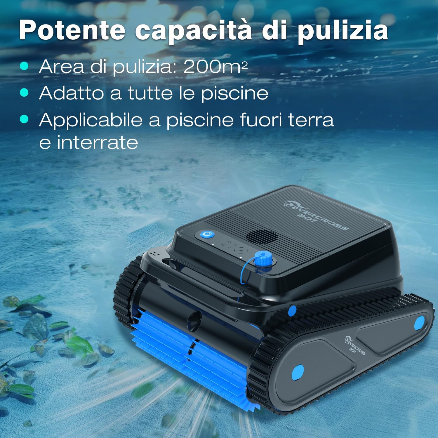 U8 Robot Piscina Senza Fili, Pulizia Fondo, Pareti e Linea Galleggiamento, 4 Modalità, 120 Min di Autonomia, Navigazione Intelligente, Parcheggio Automatico, Fino a 200㎡