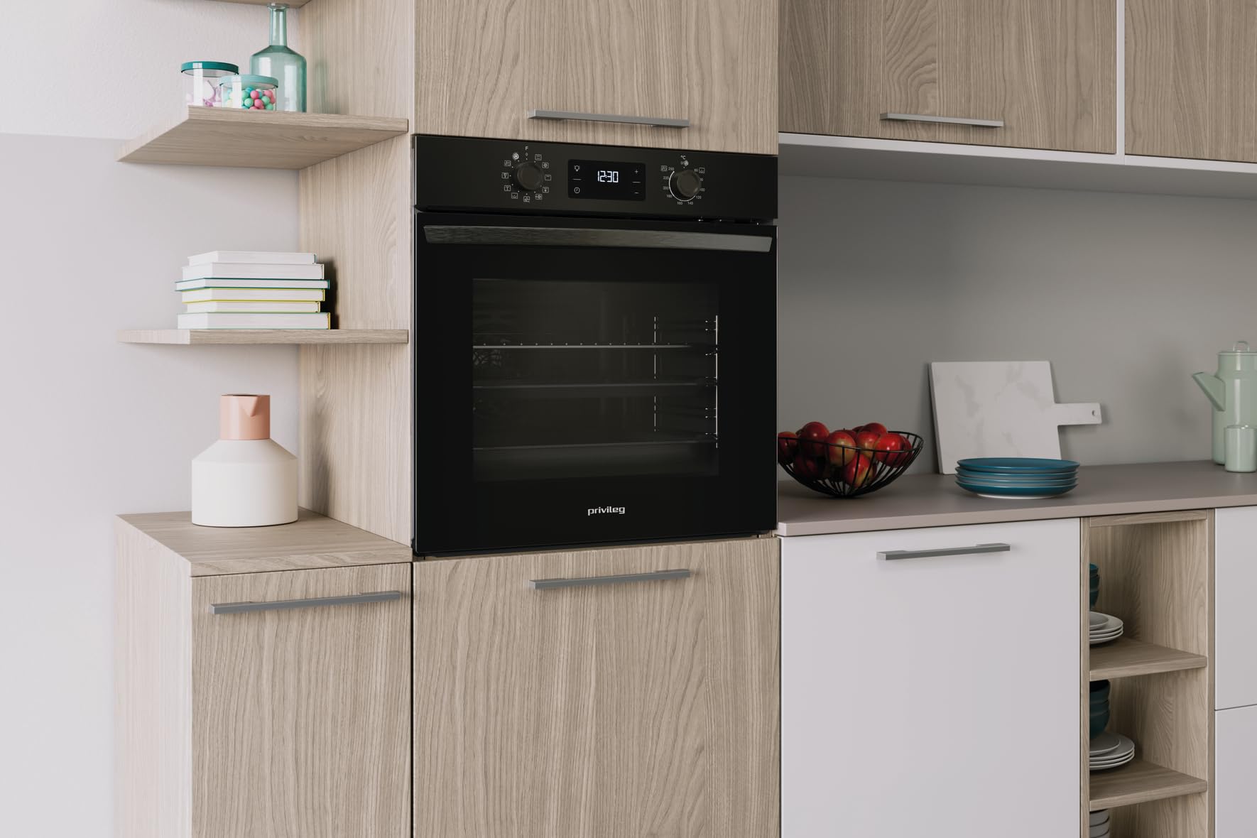 Einbaubackofen 71 L mit Hydrolyse-Reinigungsfunktion und Heißluft, 11 Funktionen, Black Glass
