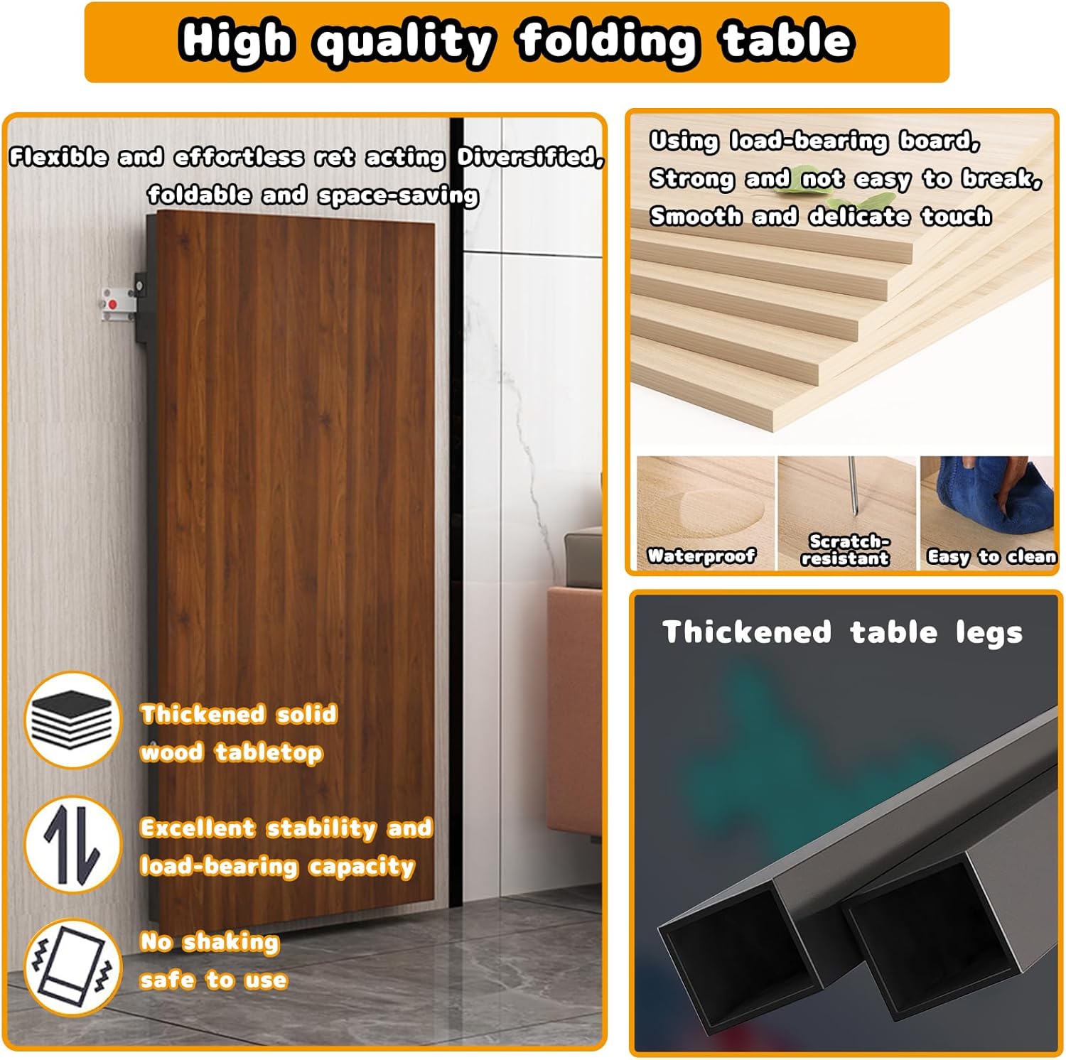 Wandtisch klappbar Drop-Leaf-Wandklapptisch, klapptisch wandhalterung, klappbarer Küchentisch für 2-4 Personen, 90×60×75cm, Klapptisch Wand Platzsparender, Küchenregal für Balkon