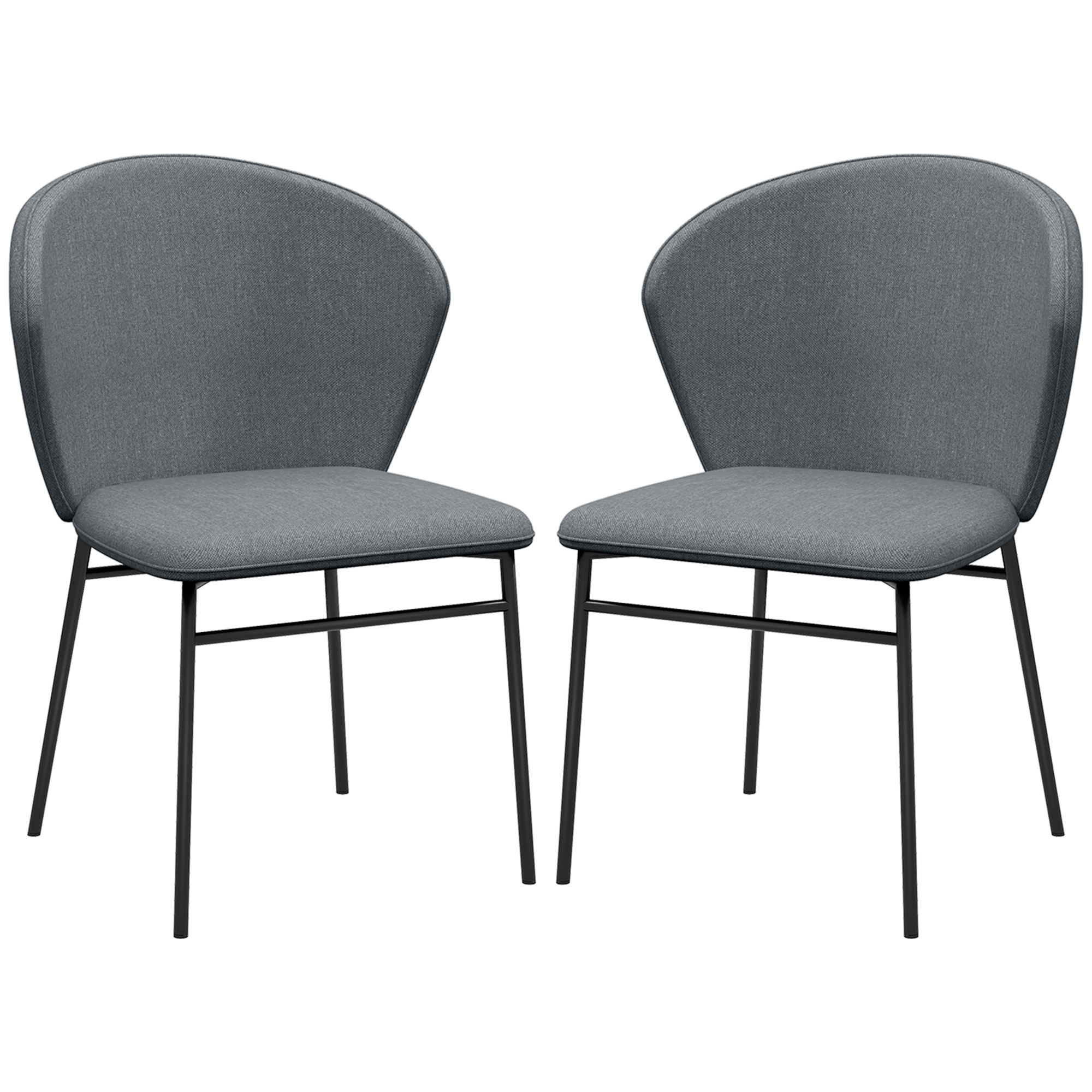 HOMCOM 2er Set Esszimmerstühle mit gepolsterter Sitzfläche in Leinenoptik, stabile Stahlbeine, modernes Design, grau