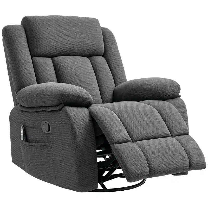 Massage Recliner Armchair with Heat, Swivel Rocker, Remote Control & Side Pockets, Gray