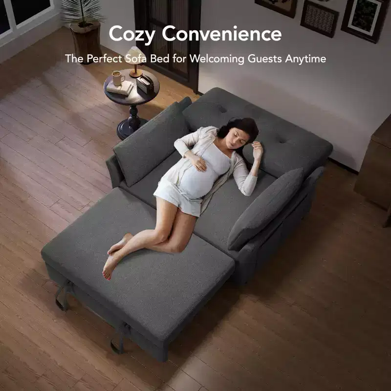 Chenille Sleeper Sofa Bed, Convertible Couch with Pull-Out Bed for Living Room