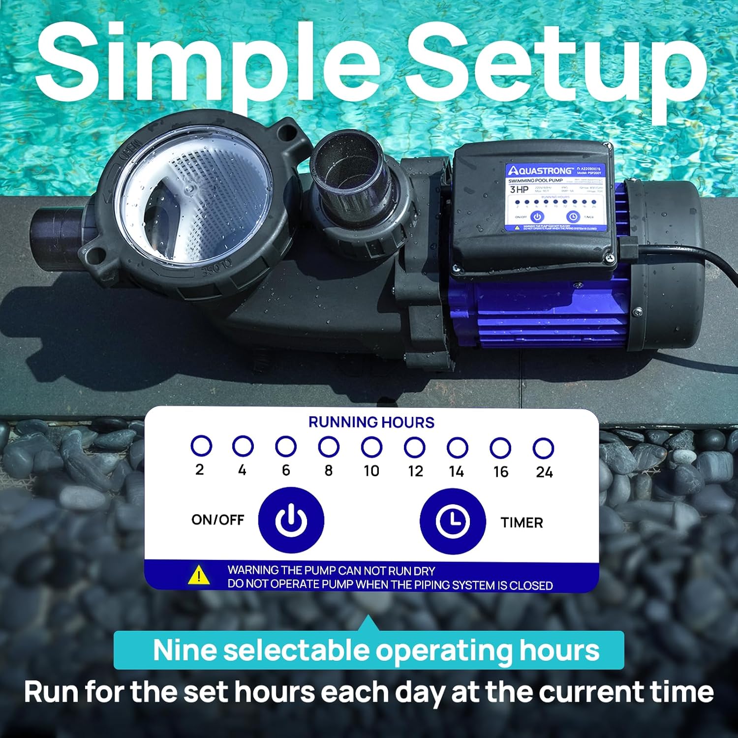 Aquastrong In/Above Ground Pool Pump High Flow Self Primming Swimming Pool Pump Lce Blue