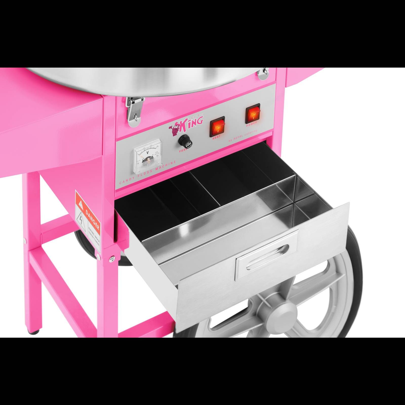 Zuckerwattemaschine Zuckerwattegerät mit Wagen Ø 52 cm Zuckerwatte Automat 1200 W pink