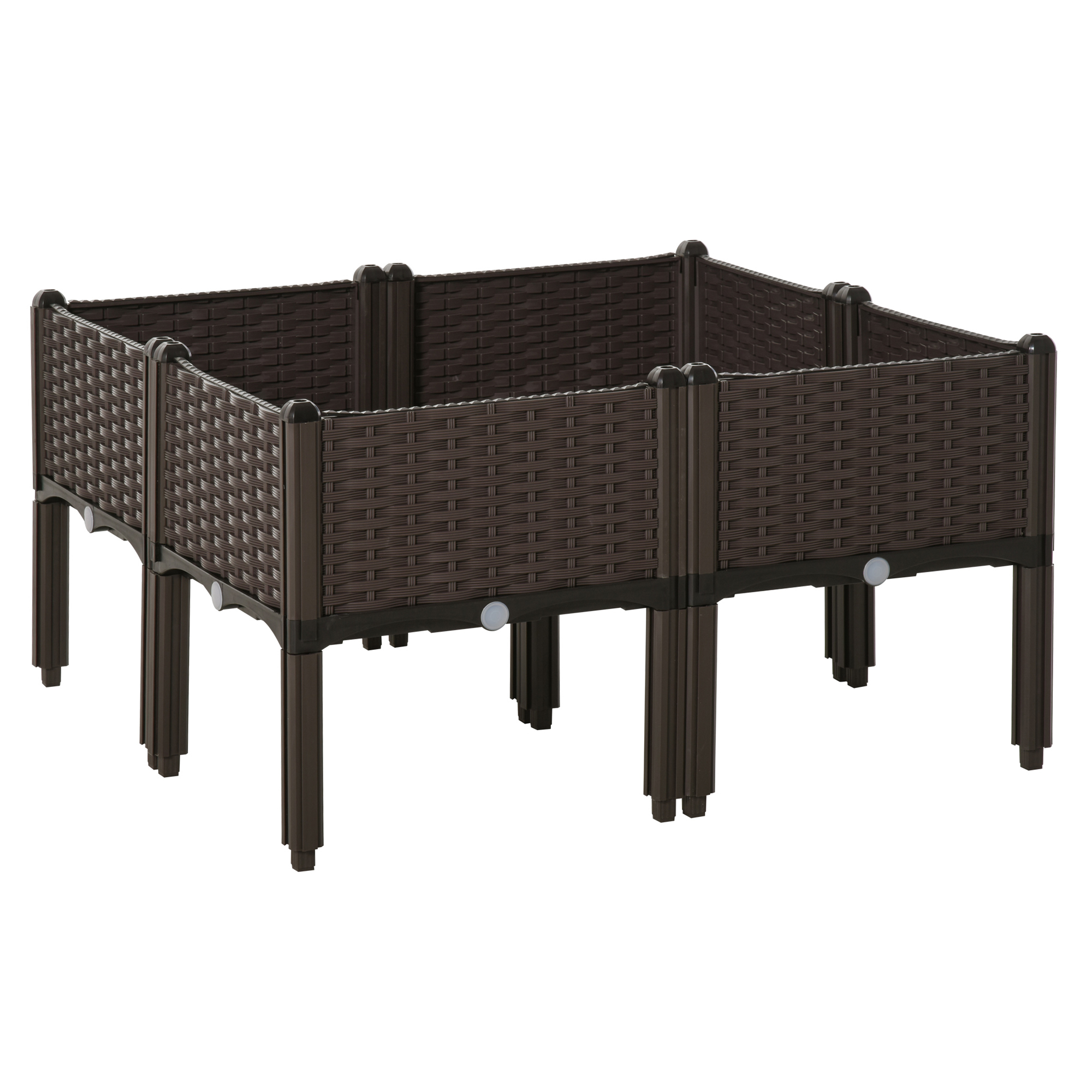 Outsunny Hochbeet 4-teiliger Pflanzkasten mit Abflusslöchern Rattan-Look Blumenkasten DIY Braun 40 x 40 x 44 cm