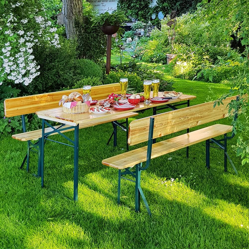 Casaria Set Mobili Stile Birreria 2X Panche da Sagra con Schienale 1x Tavolo 170x70x75 cm Salottino Esterno Feste Giardino