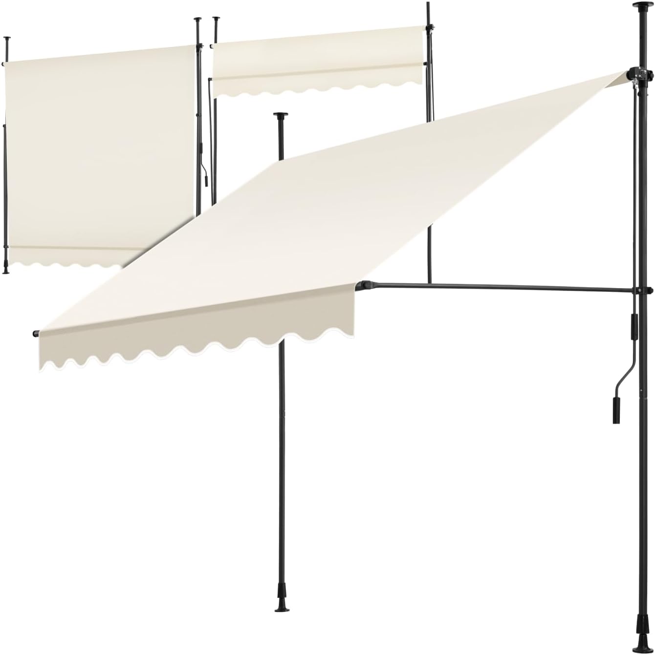 tectake? Clamp Awning with Crank and Adjustable Height and Tilt, Waterproof and UV Resistant Tarpaulin, Ideal for Balcony and Terrace, 200 x 180 cm – Beige