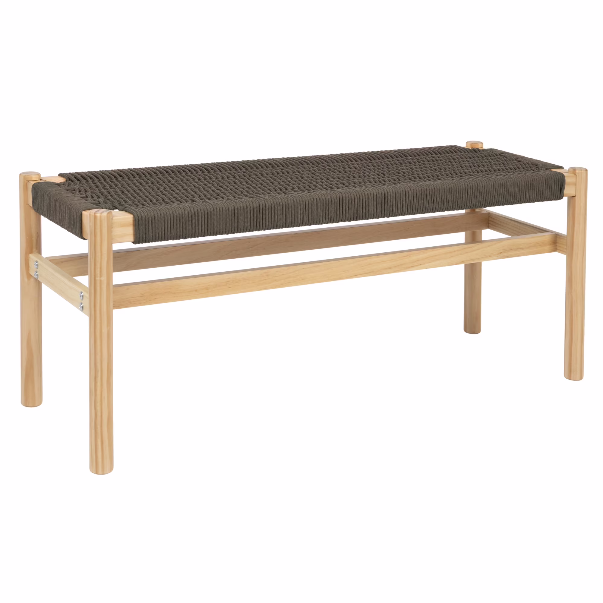Main + Mesa Fernway Solid Wood and Woven Rope Entryway Bench, Moss Green