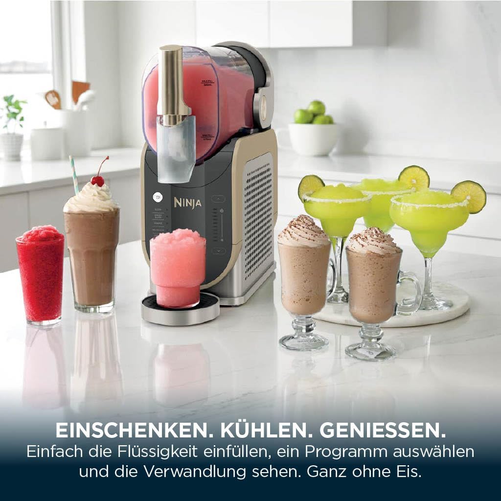 Ninja SLUSHi Maschine für Slush, Eis-Cocktails, Frappé, Milchshakes & gefrorenen Saft, ohne Eis oder Vorbereitungsaufwand, WhisperChill-Technology, fasst 1,9 L, Stone Gold, FS301EUSTGD