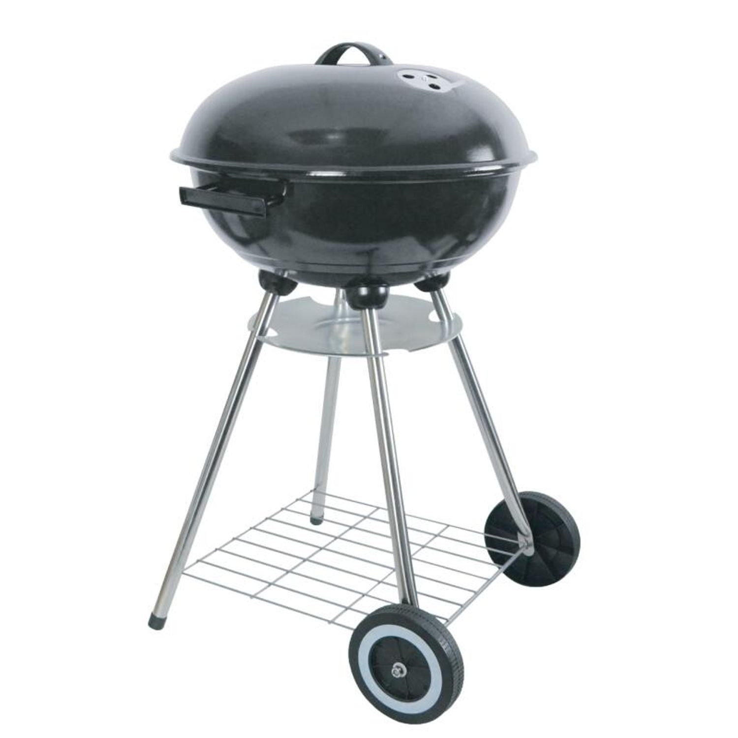 Holzkohlegrill Emaille-Kugelgrill schwarz grillen ø45cm H82cm mit Rollen u. 2 Ablagen