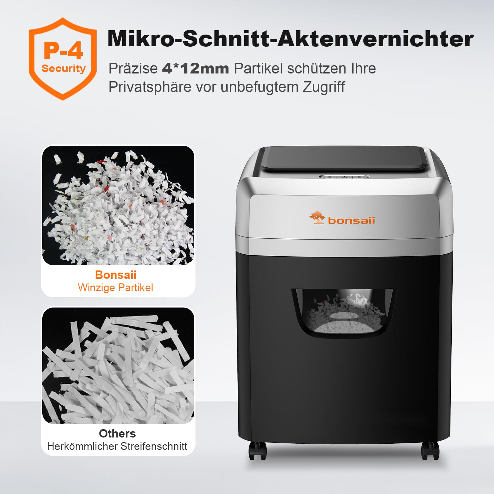 Bonsaii Aktenvernichter mit 160 Blatt Auto Feed P4 Mikroschnitt leistungsstark für Büro und Kanzlei