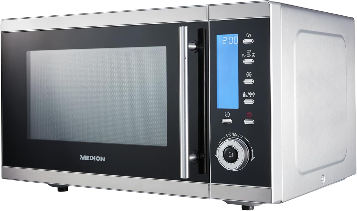 MEDION MD 15501 4 in 1 Mikrowelle mit Grill (25 Liter, 900 Watt, 1100 Watt Grill, 2500 Watt Heißluft, 10 Automatik-Programme) silber