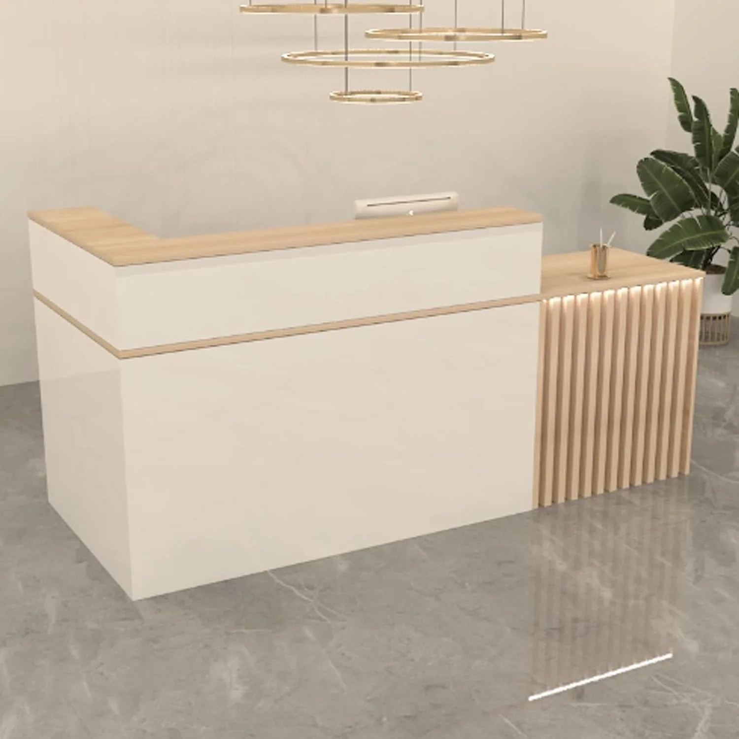 Empfangstheke Tresen Rezeption, Schönheitssalons(White+Natural,140cm), Empfangstresen für Praxis, Reception Theke für Friseursalons, Supermärkte