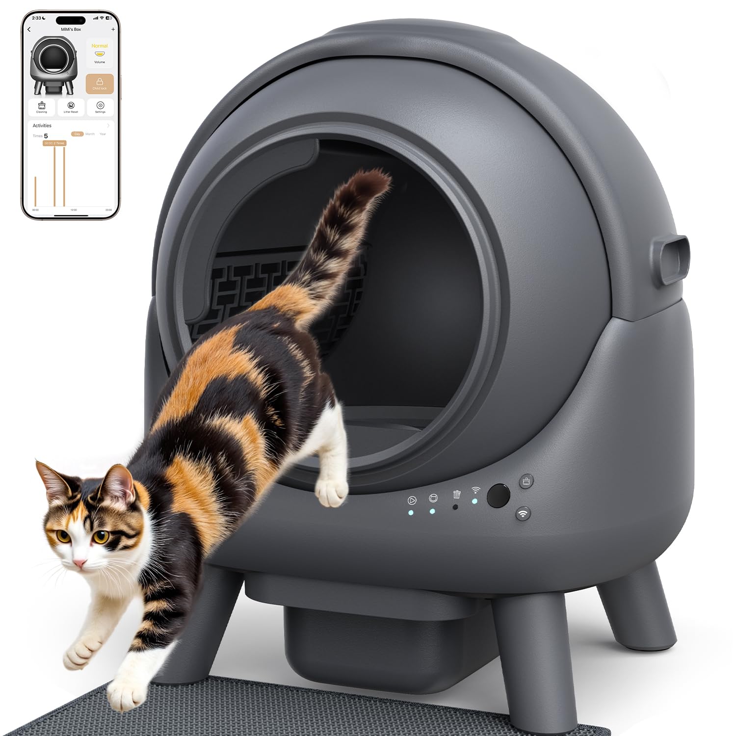Selbstreinigendes Katzenklo 65 L für Katzen 1-8 kg, elektrisch mit App-Steuerung und Sicherheitssensoren