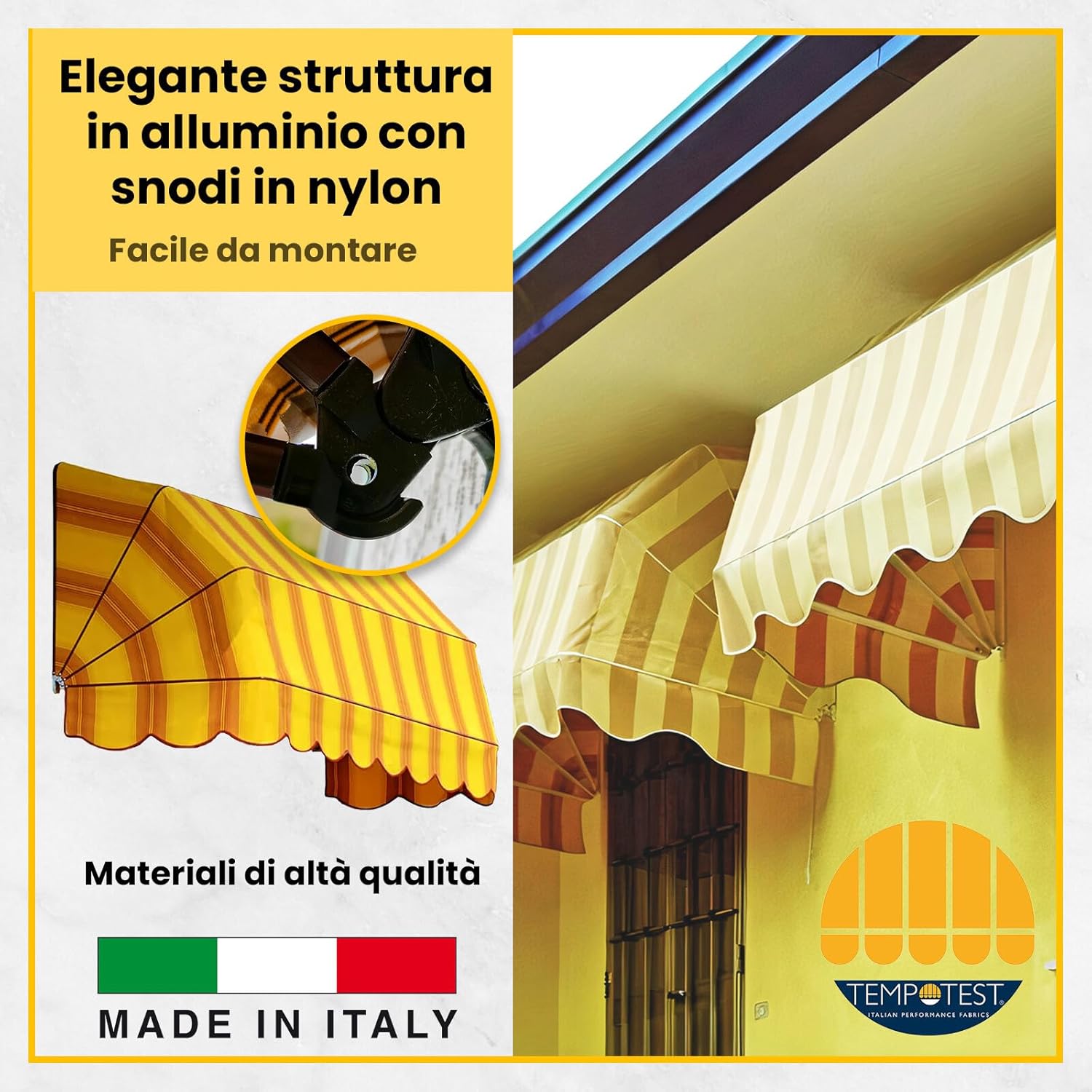 Tempotest Outdoor Sun Shade Curtain with 4 Rays Parà or PVC Waterproof, Customisable and Motorised or Manual, Awning for Window or Door, Balcony Sun Shade (L. 200 x S. 80)