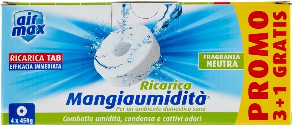 Air Max Ricarica Tab Mangiumidità, Fragranza Neutra, 4 x 450 gr