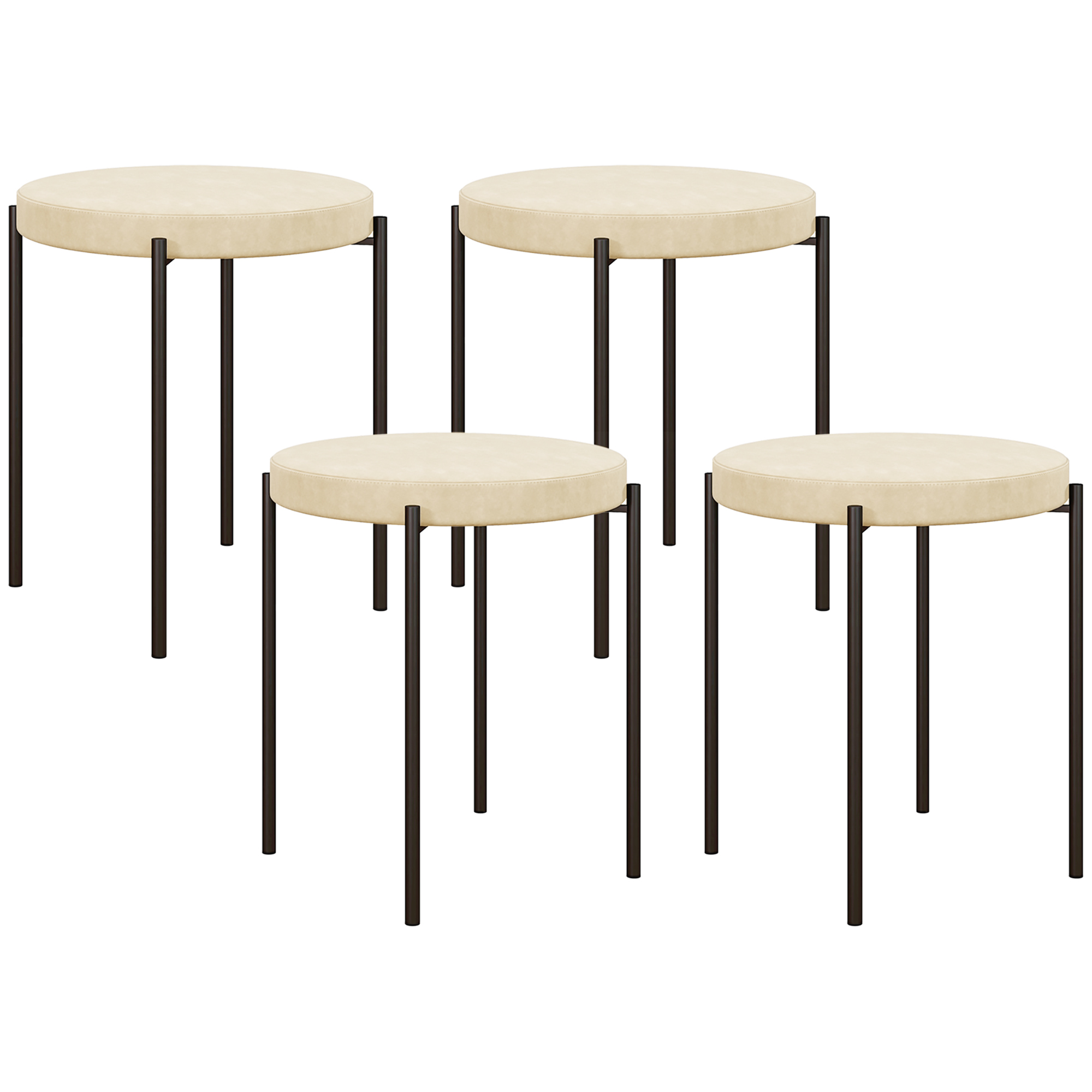 HOMCOM Küchenhocker 4-er Set, stapelbar, Samtoptik, bis 100kg, Metallrahmen, 41,5 x 41,5 x 46 cm, Cremeweiß