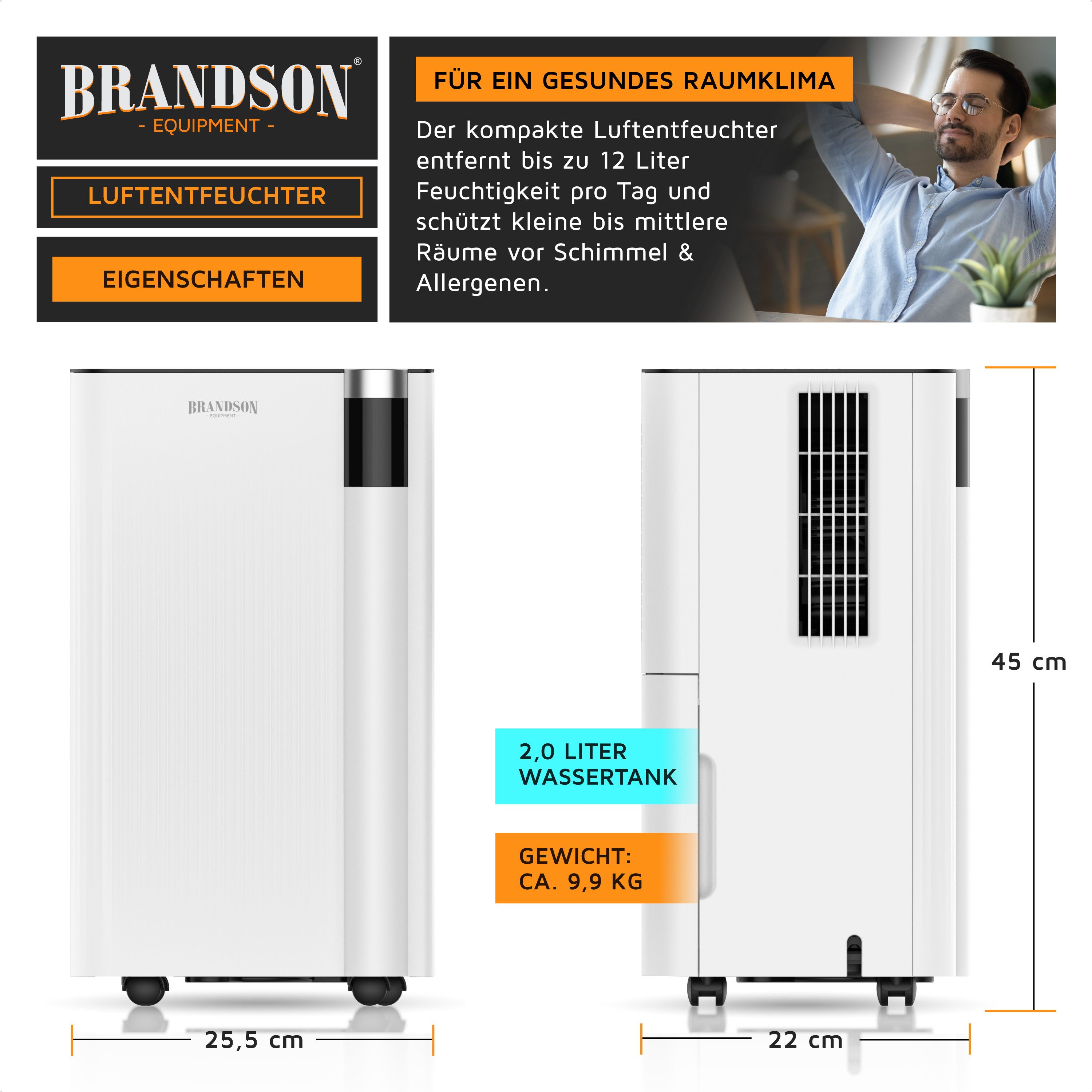 Luftentfeuchter Kompressor, WLAN, 12 L pro 24 h, 2 L Wassertank, bis 25 m²