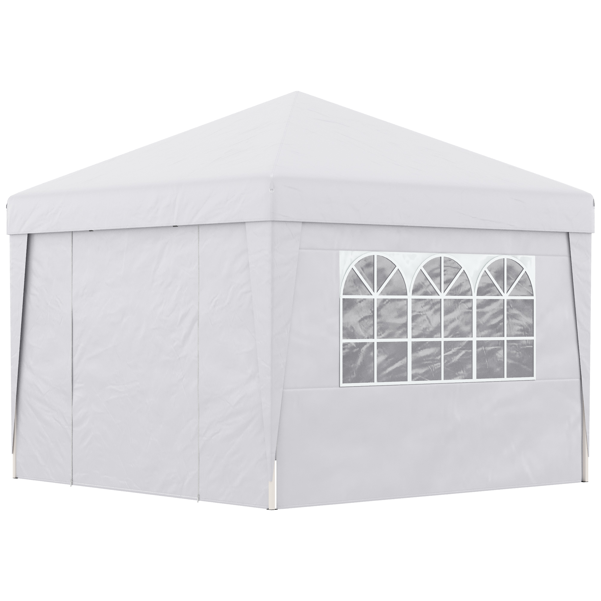 Outsunny Faltbarer Gartenpavillon 3 x 3 x 2,75 m UV-Schutz 30+ mit Fenstern + Seitenwänden + Transporttasche Weiß