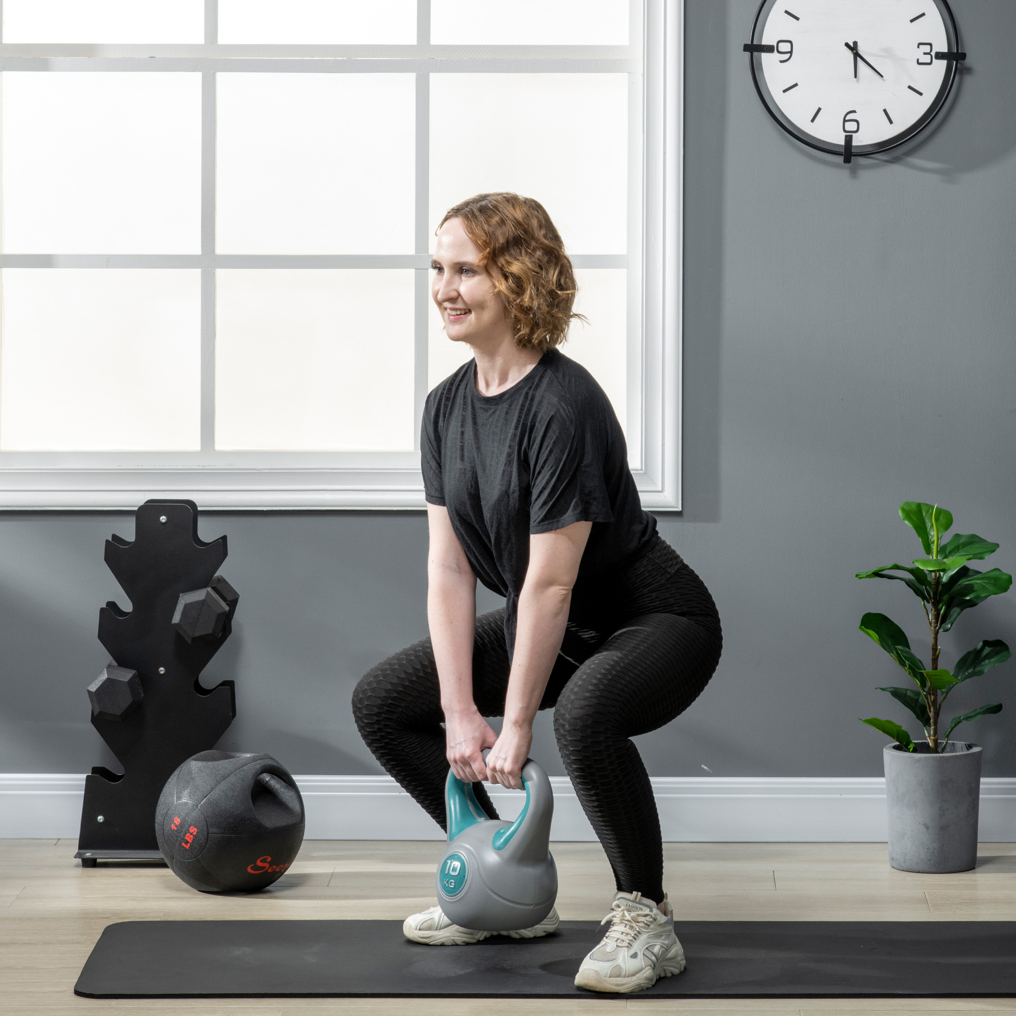 SPORTNOW Kugelhantel, Kettlebell, 10 kg, flache Unterseite, großer Griff, Kunstledermantel, blau, 22 x 16 x 26 cm