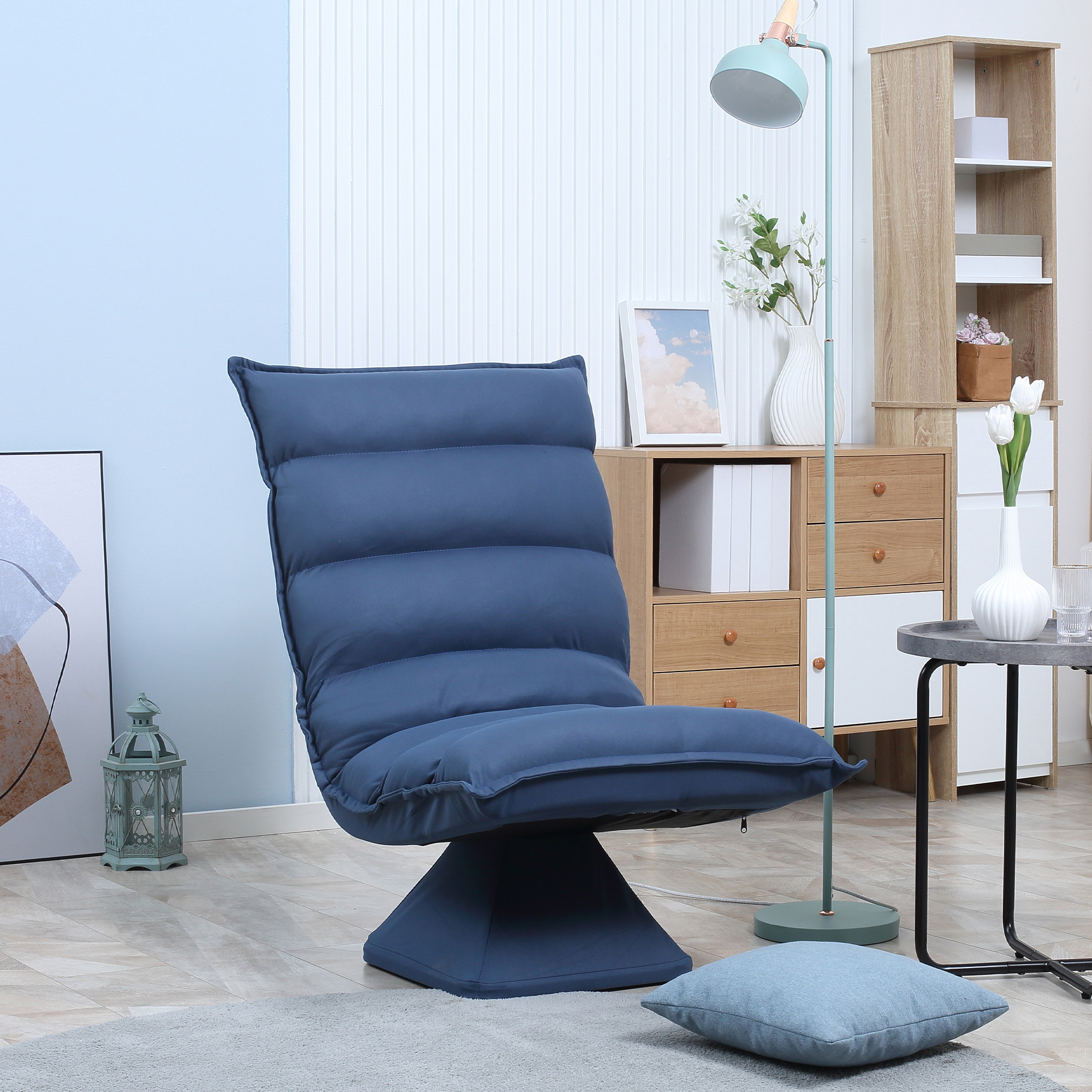 HOMCOM Bodennaher Faulenzerstuhl, 360° drehbar mit verstellbarer Rückenlehne und abgestepptem Design 62 x 70 x 95 cm in Blau