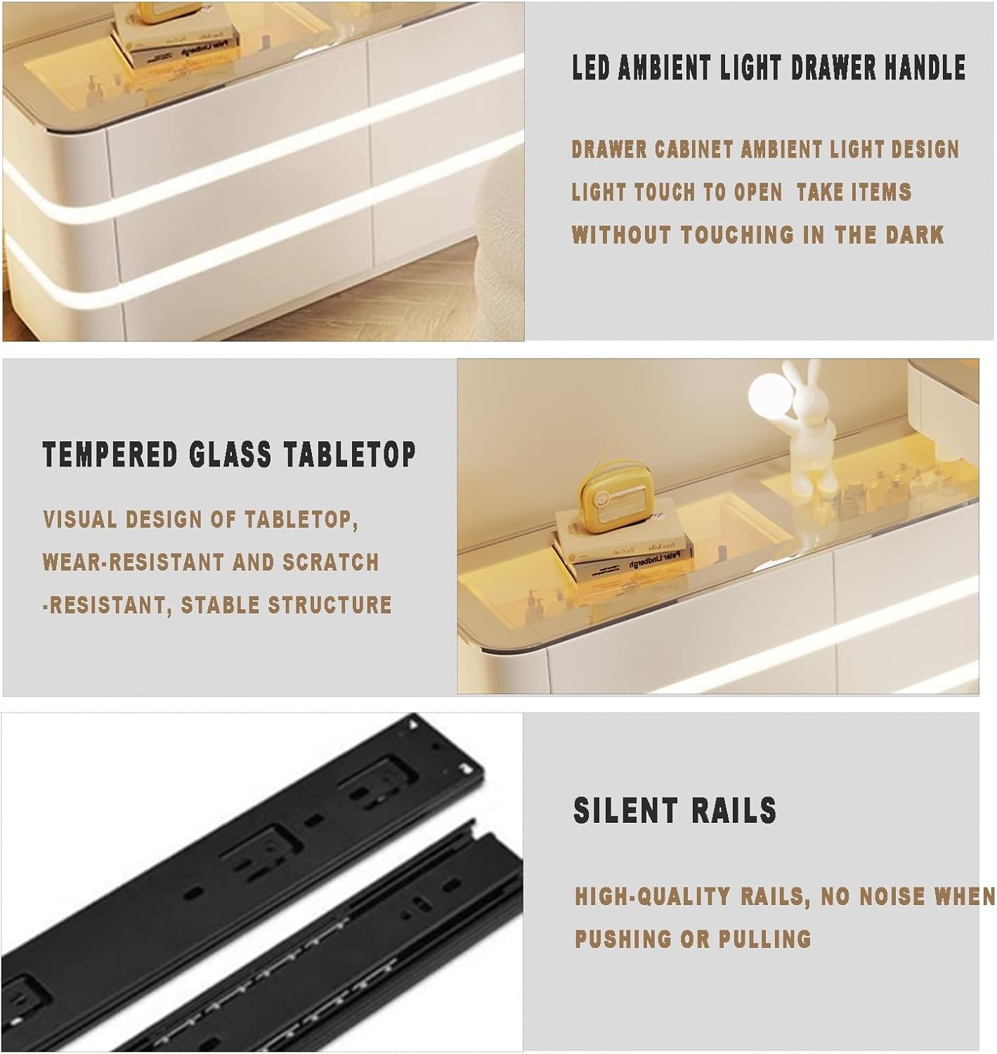 Makeup Table with Lights and Adjustable LED Sockets, Makeup Table with 8 Drawers, for Bedroom