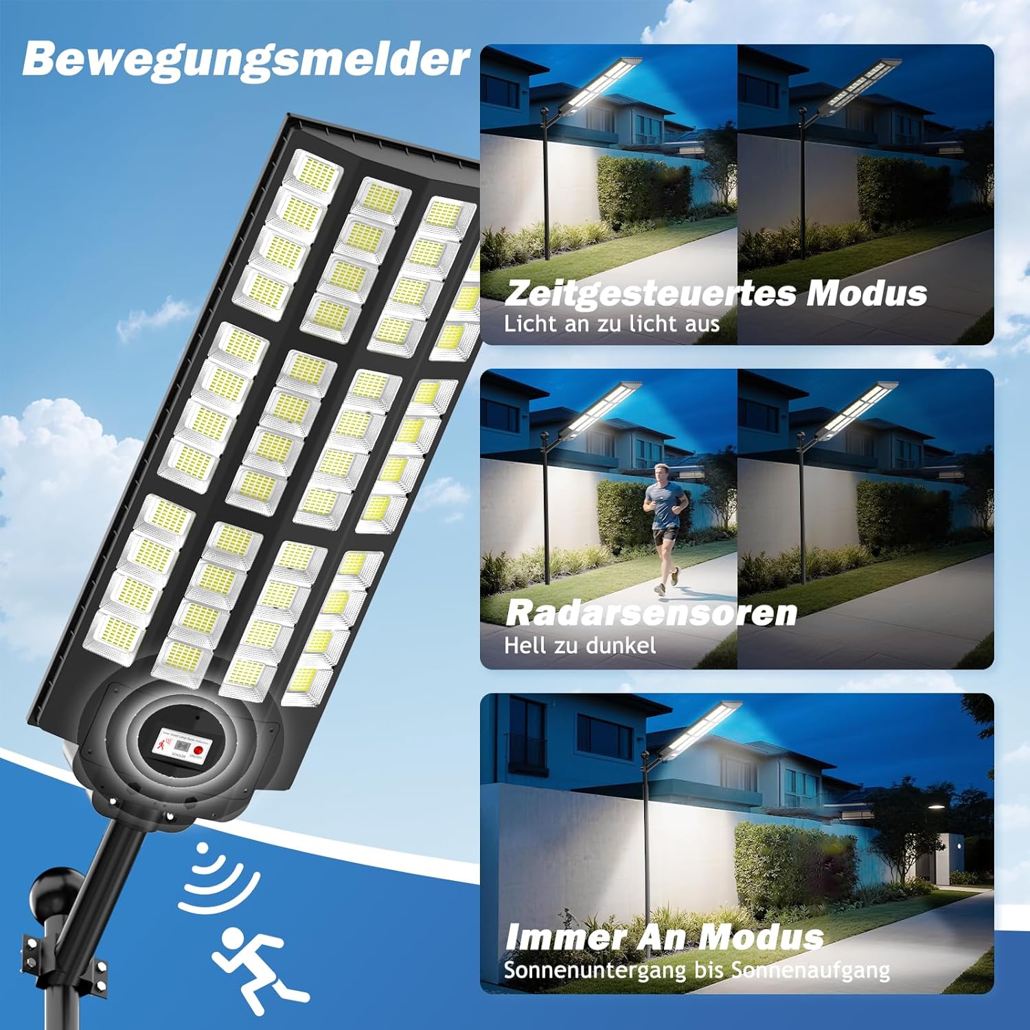 Große Solar Straßenlaterne 2 Pack für Außen, IP67 Wasserdichte Solarlampen mit Bewegungsmelder, 7000K Große Solarleuchten für Außen mit Fernbedienung, Solar Wegeleuchte für Parkplatz Straßen