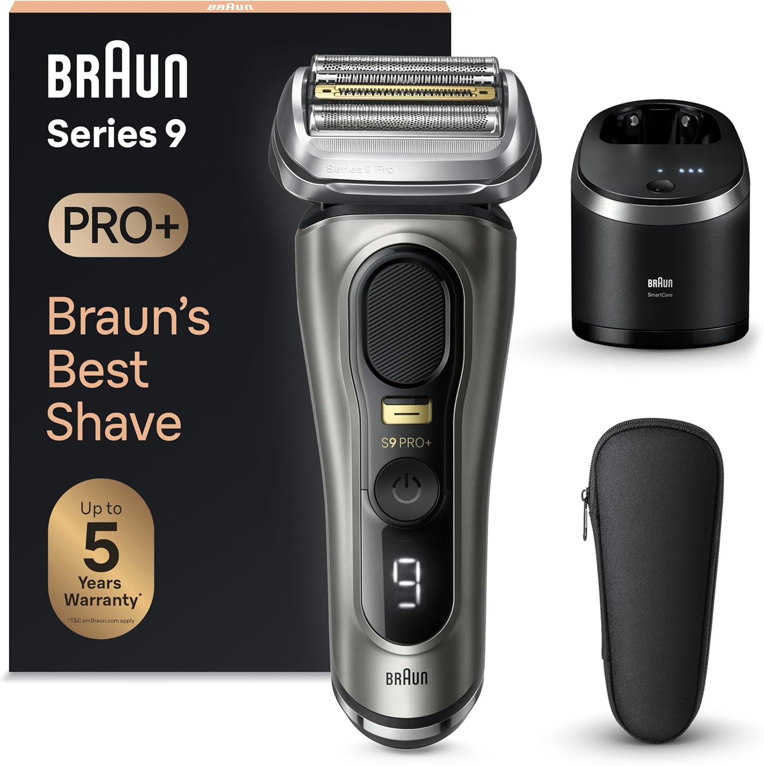 Braun Series 9 PRO +, Rasoio Elettrico Barba, Regolabarba Uomo, Rifinitore di precisione, Custodia Viaggio, Lame Flessibili, SmartCare, Impermeabile, Batteria Litio Ion, Idea Regalo, 9565cc Grafite