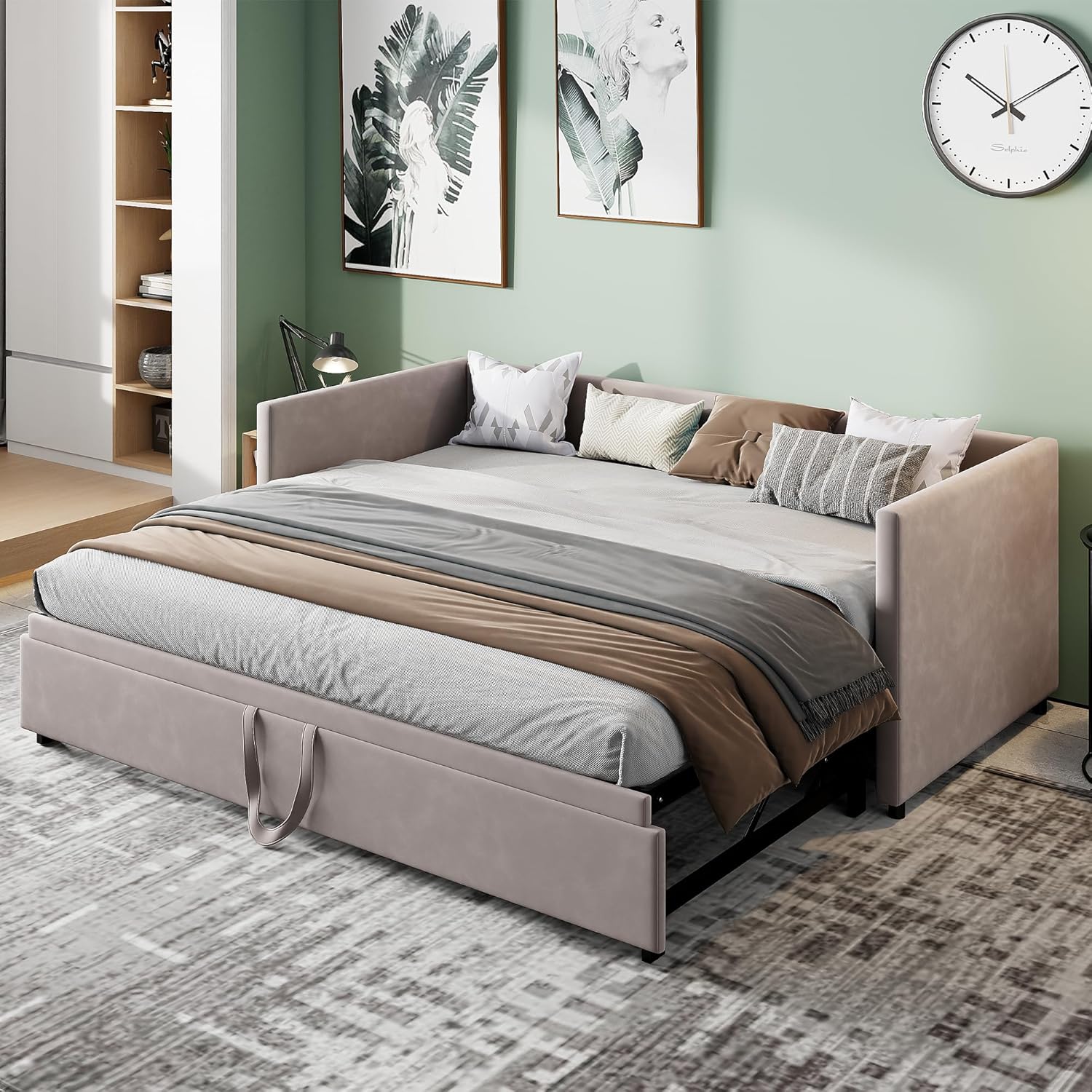 Divano letto estensibile 90/180 x 200 cm, letto matrimoniale, singolo con estraibile, con rete a doghe, tessuto in velluto delicato sulla pelle, Nessun materasso, grigio