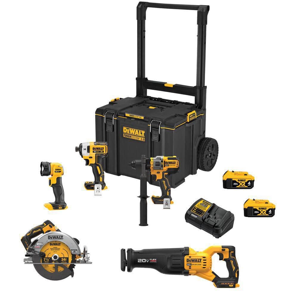 20V MAX Lithium Ion Cordless Brushless 5 Tool Combo Kit with (2) 4.0Ah Batteries and Charger DCKTS599M2