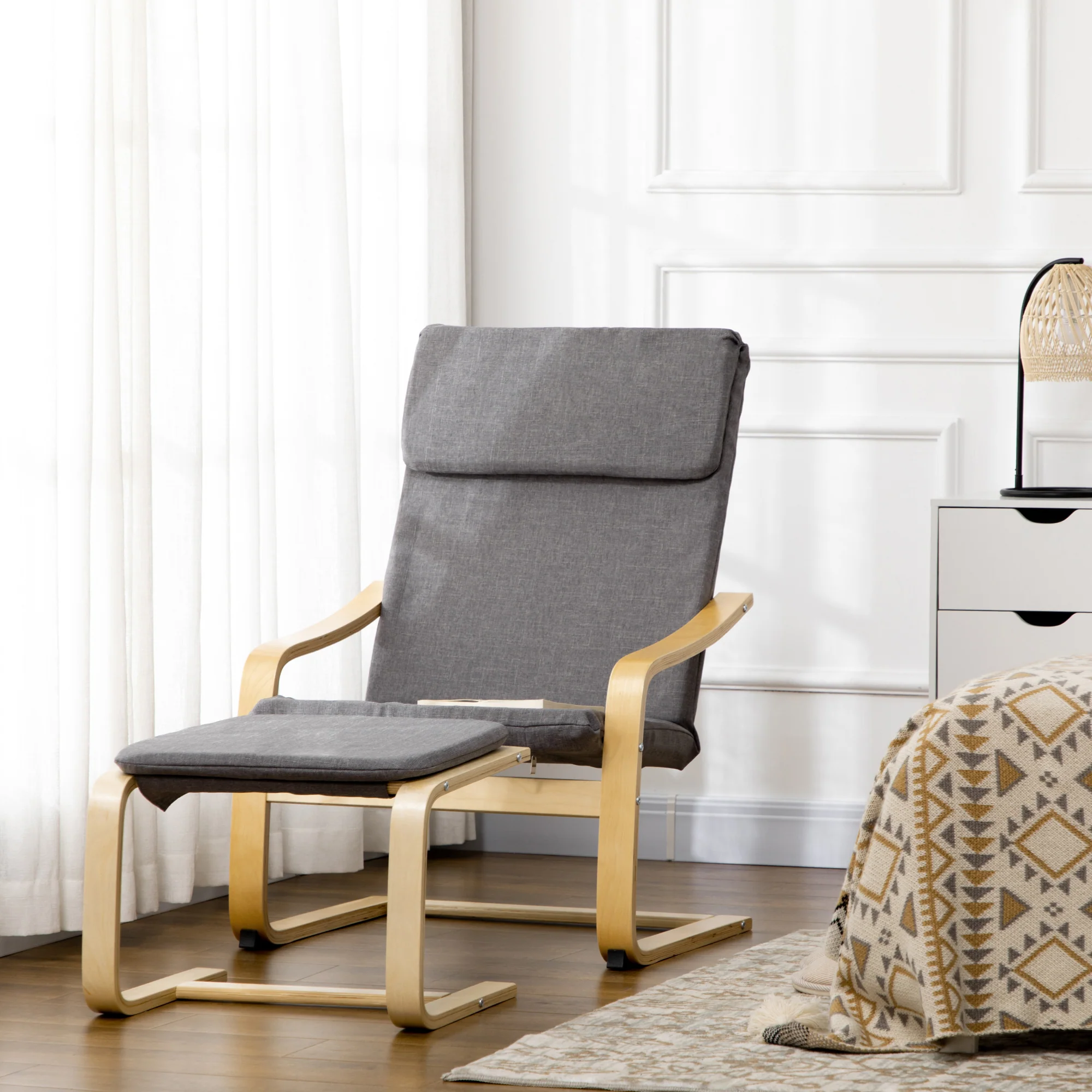 HOMCOM Relaxsessel mit Fußhocker, Leinenbezug Grau, 66,5×80×99 cm
