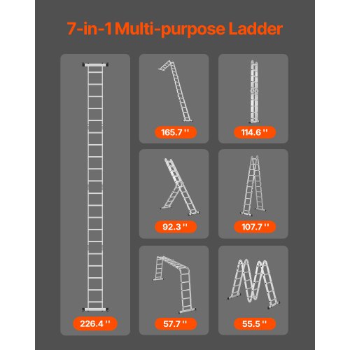 VEVOR Mehrzweckleiter Multifunktionsleiter Leitergerüst 7-in-1 5 Stufen 5750mm