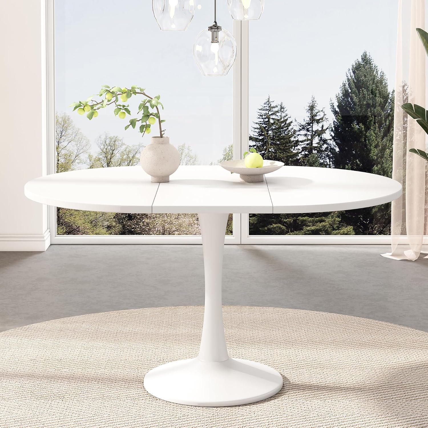 Tavolo rotondo allungabile bianco, 100-140 x 100 x 75 cm, Tavolo da pranzo rotondo allungabile per 2-6 persone, Tavoli rotondi per sala da pranzo, cucina