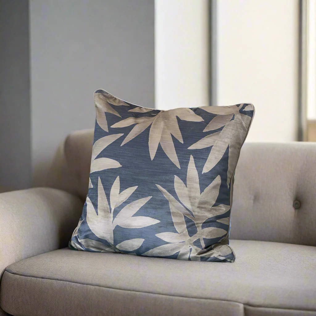 Blue Floral Velvet Cushion with Duck Feather Pad �C 50 x 50cm | Made in the UK