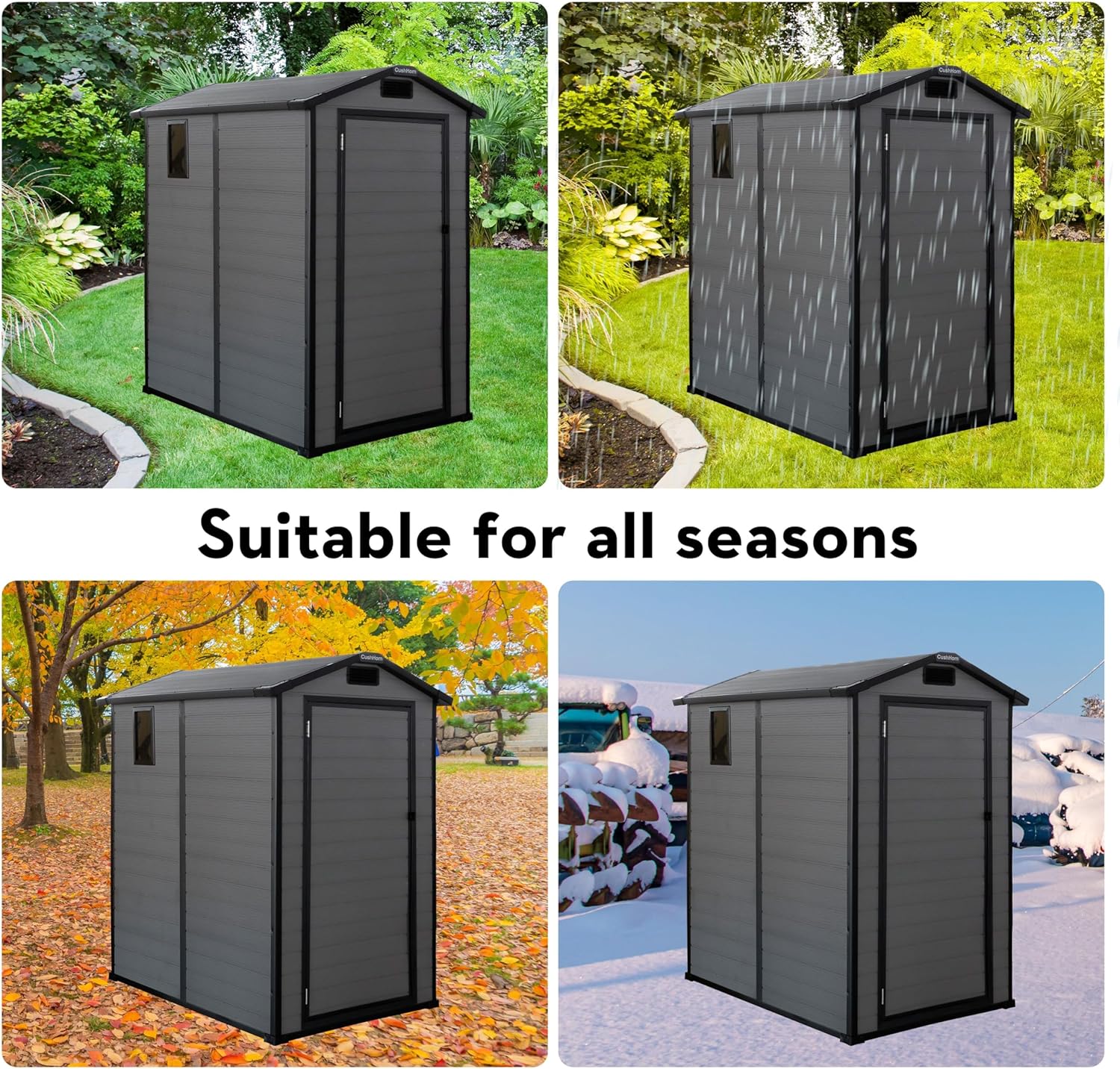 CCLIFE Gartenhaus Gerätehaus Geräteschuppen 3.2m³, Gartenhütte Kunststoff Wetterfest Gerätehäuser 115x163x195cm, Grau, CushHom