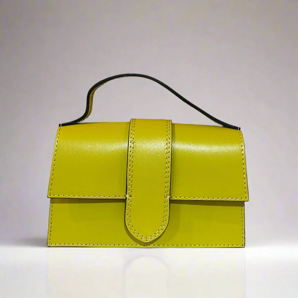 Mini Leather Handbag with Attachable Shoulder Strap | Pale Lime