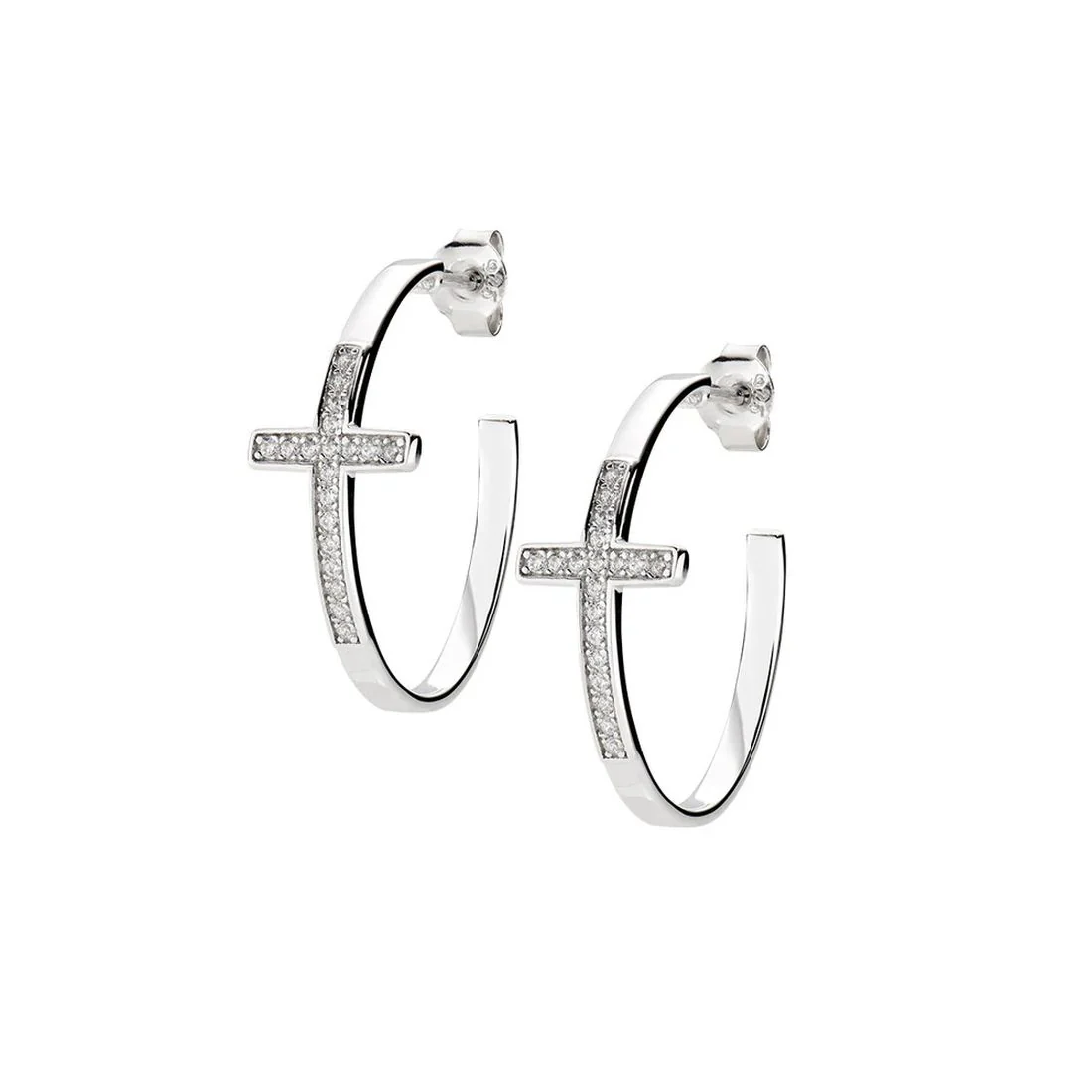 Orecchini Amen a cerchio croce con zirconi bianchi ECECROBBZ