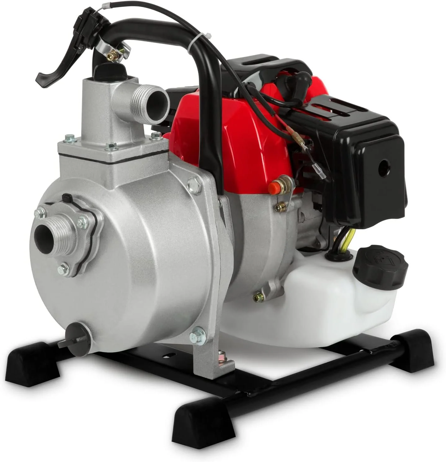 EBERTH 5,5 PK waterpomp met 30.000l/u en 30m opvoerhoogte, 2 inch aansluiting, tuin-/vuilwaterpomp met 4-taktmotor en 7m aanzuighoogte, benzinepomp, trekstarter, metalen voet, handvat