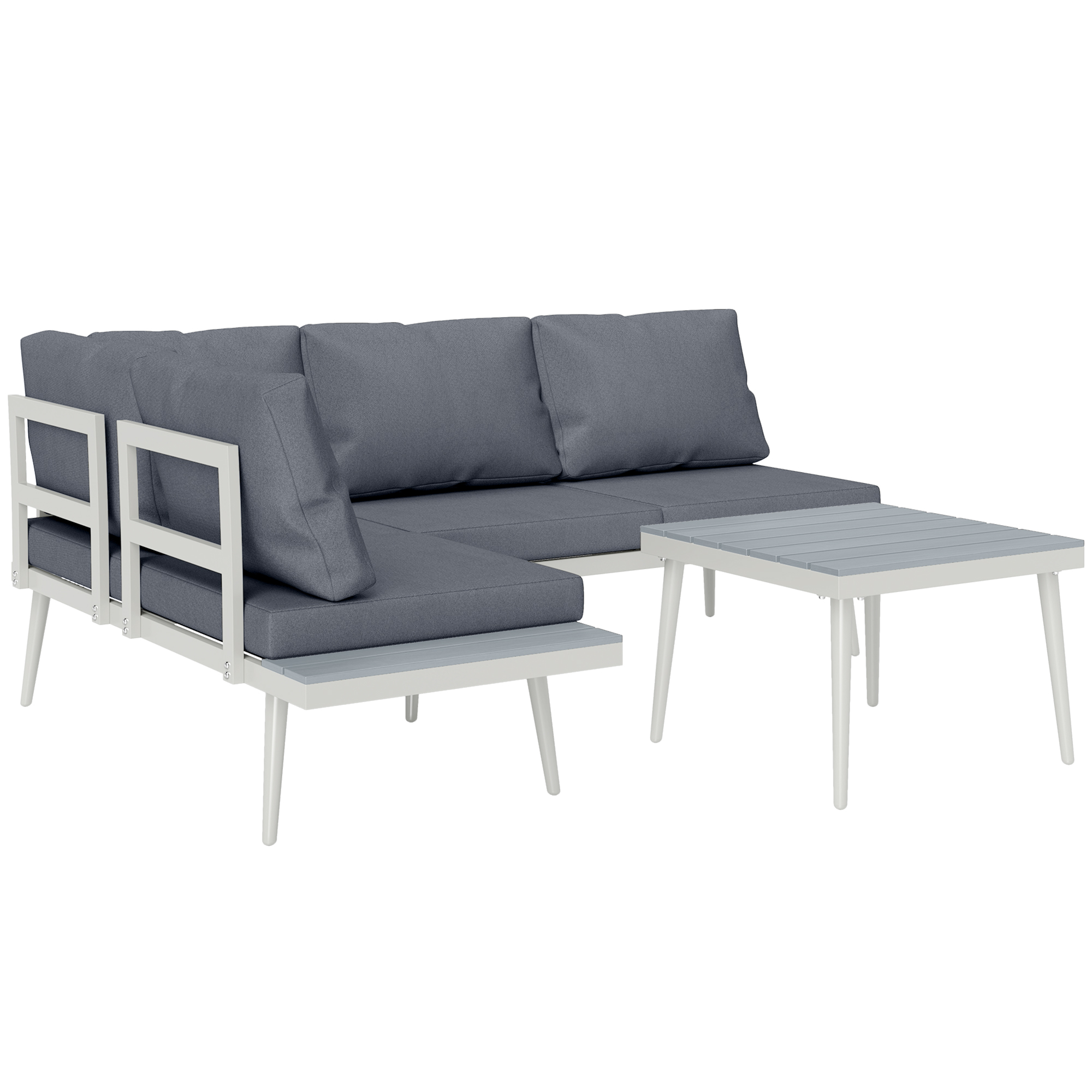 Outsunny Gartenmöbel Set 4 Personen wetterfest Balkonmöbel-Set mit 2er Sofa, Kissen Beistelltisch Stahl Grau
