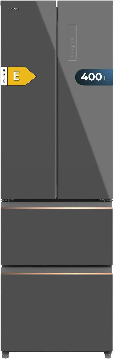 Cecotec Kühlschrank, 400 L, Grau, mit französischen Türen Bolero Coolmarket Combi F2D 400, NoFrost-System