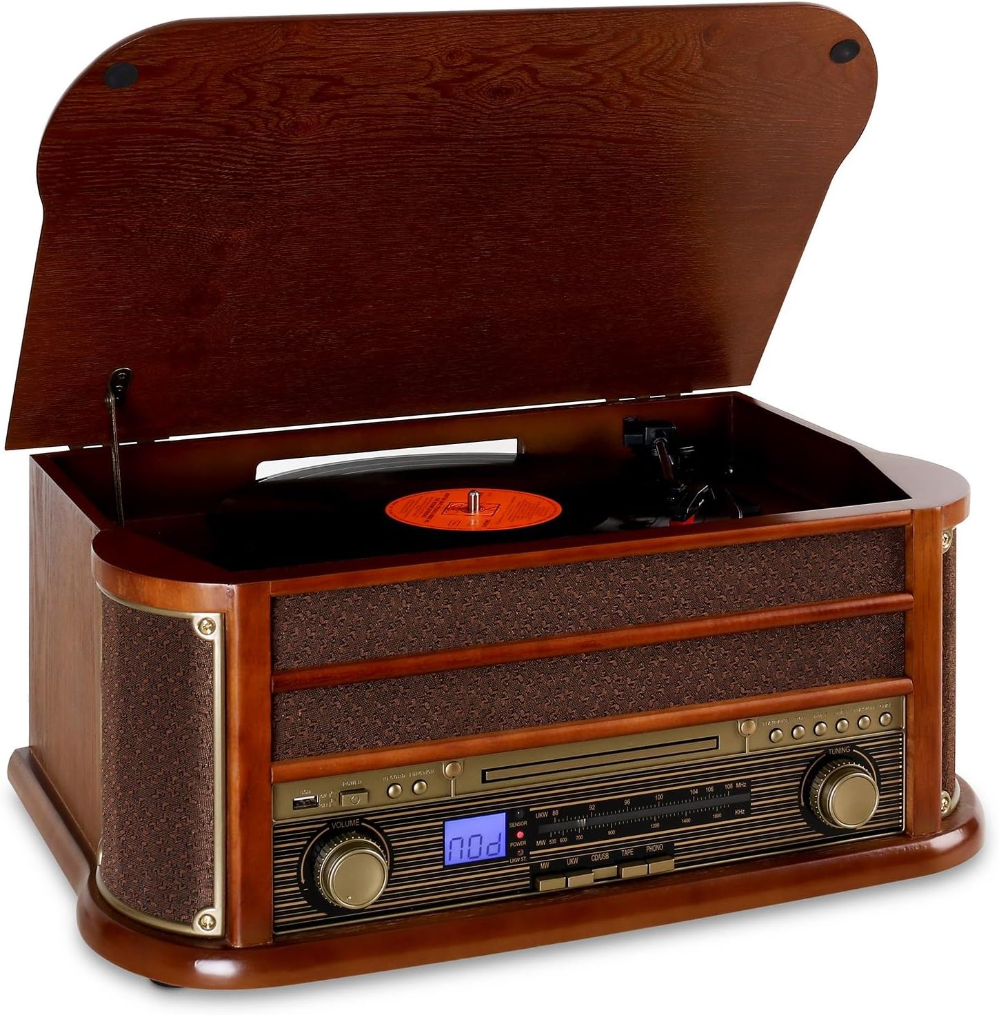Auna Belle Epoque 1908 - Giradischi Vintage, Radio Digitale, Giradischi Vinili in Design retrò, Dab+, FM, Bluetooth, Lettore CD, MP3, Funzione RDS, Cassetta, USB, Marrone
