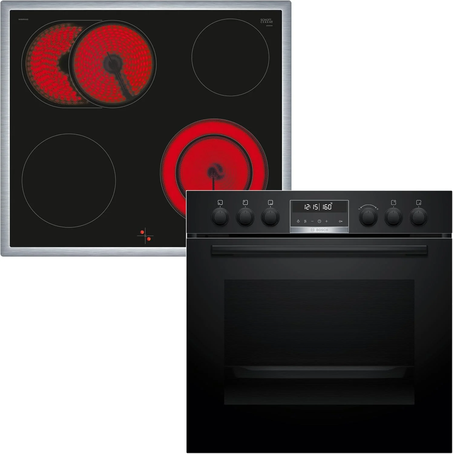 Bosch Kochfeld, 60 x 60 cm, Schwarz, HND671LS62 Einbauherd-Set, Bestehend aus HEG578BB3 Herd, Made in Germany, Air Fry