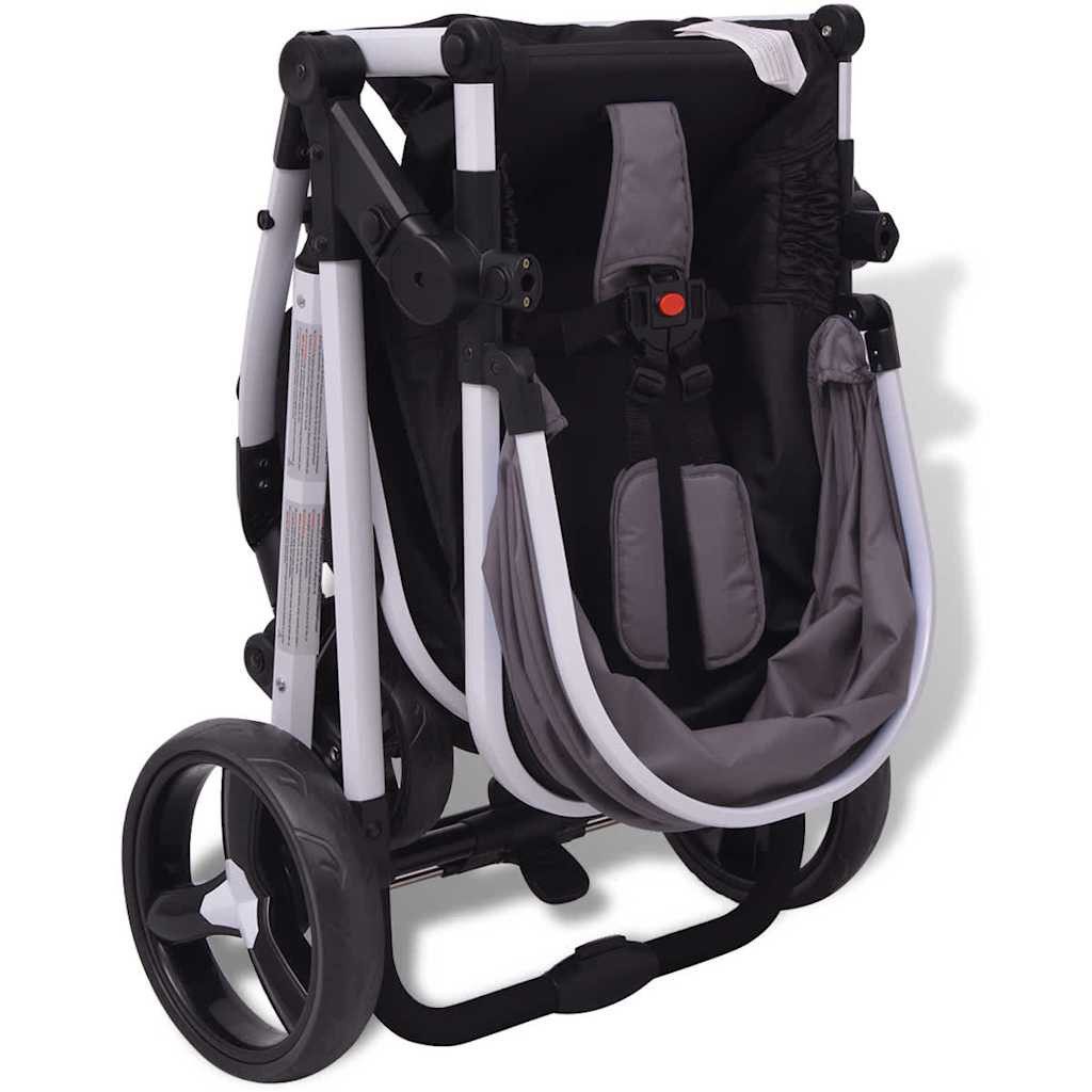 Kinder-Buggy 3-in-1 Kinderwagen Aluminium Grau und Schwarz